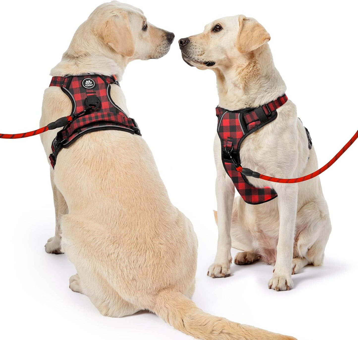 NESTROAD No Pull Dog Harness with Leash, Reflective No Choke Pet Vest Harness,Adjustable Soft Padded Dog Harness with Easy Control Handle for Large Dogs(Checkered Red,Large)