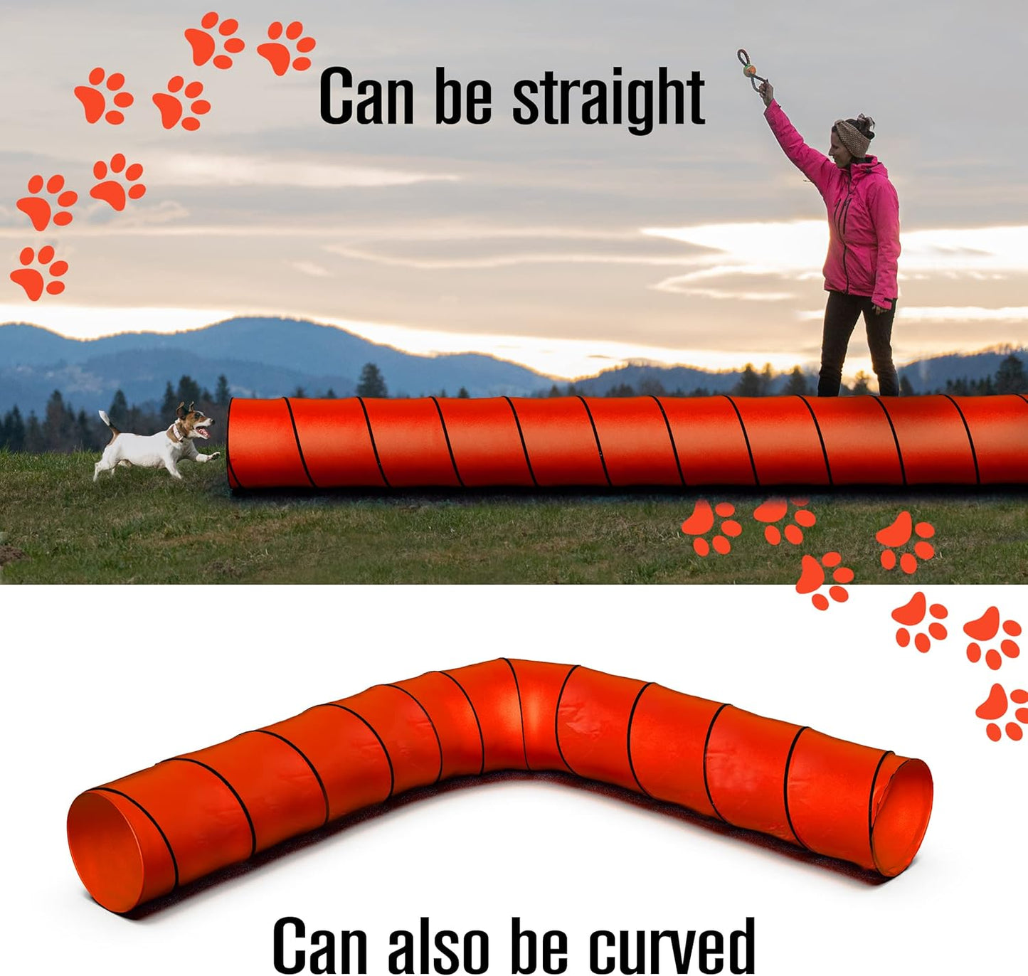 Houseables Dog Agility Tunnel, Dog Tunnel, Agility Equipment, Puppy Obstacle Course, Crawling, Pet Playground, Small, Medium, Large, Indoor/Outdoor, Play, Pop Up Set, Exercise Tube, Toy, Red, 18 Feet