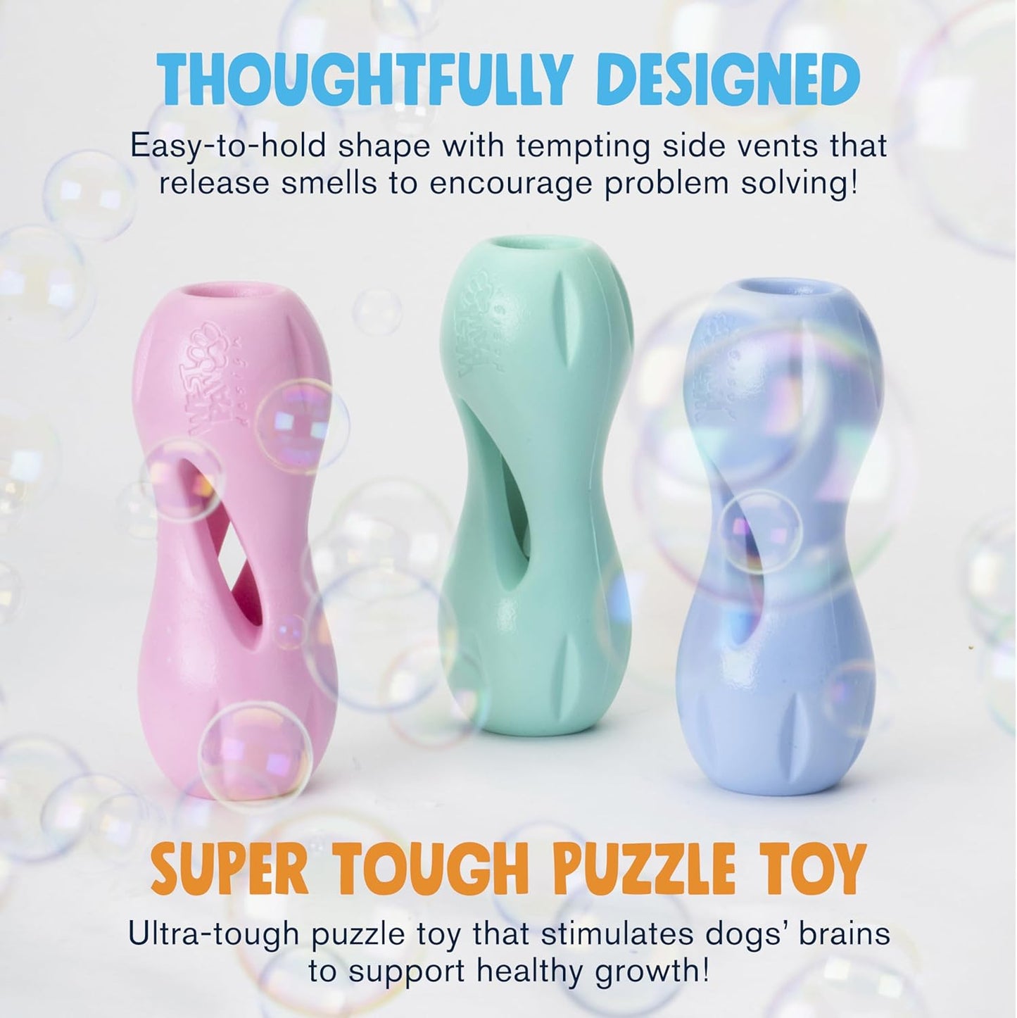 WEST PAW Zogoflex Qwizl Dog Puzzle Treat Toy – Interactive Chewing for Dogs – Dispenses Pet Treats – Brightly-Colored Dog Enrichment Toy for Aggressive Chewers, Fetch, Catch, Large 6.5", Periwinkle