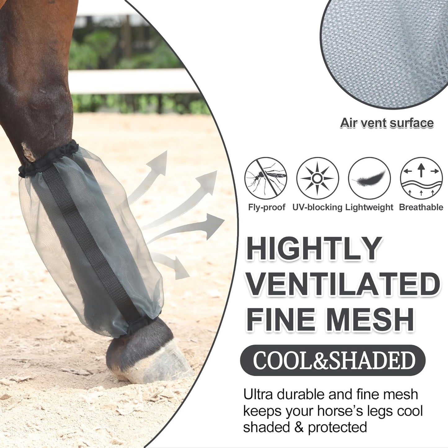 Horse Fly Boots Set of 4, Ultra Lightweight Breathable Mesh Leg Wraps, Non-Slip Fit, Reduce Stomping, Universal Size, Ideal for Summer Grey