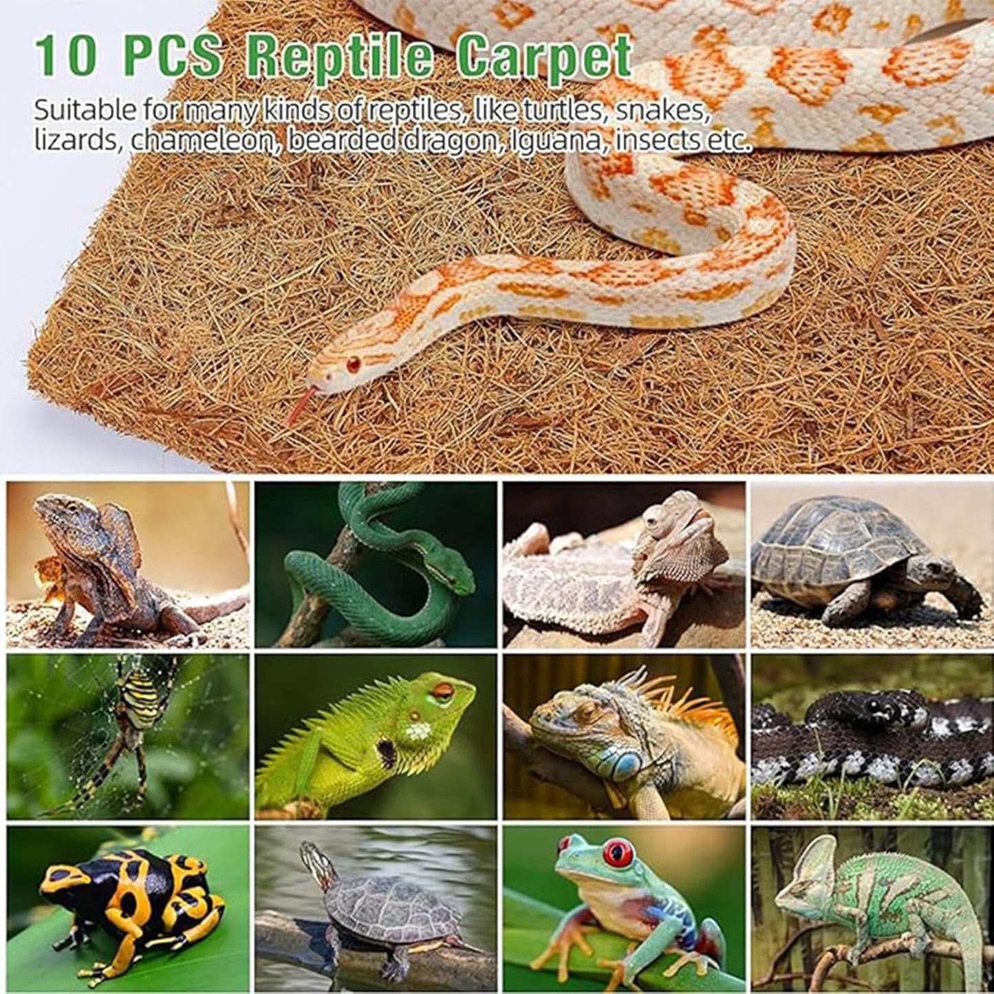 10Pcs Reptile Substrate Mat Carpet Chicken Nest Mat 30 * 30cm Natural Coconut Fiber Pet Mat Substrate Liner Terrarium Planter Liner for Lizard Turtle Snake Gecko Bearded Dragon Tortoise