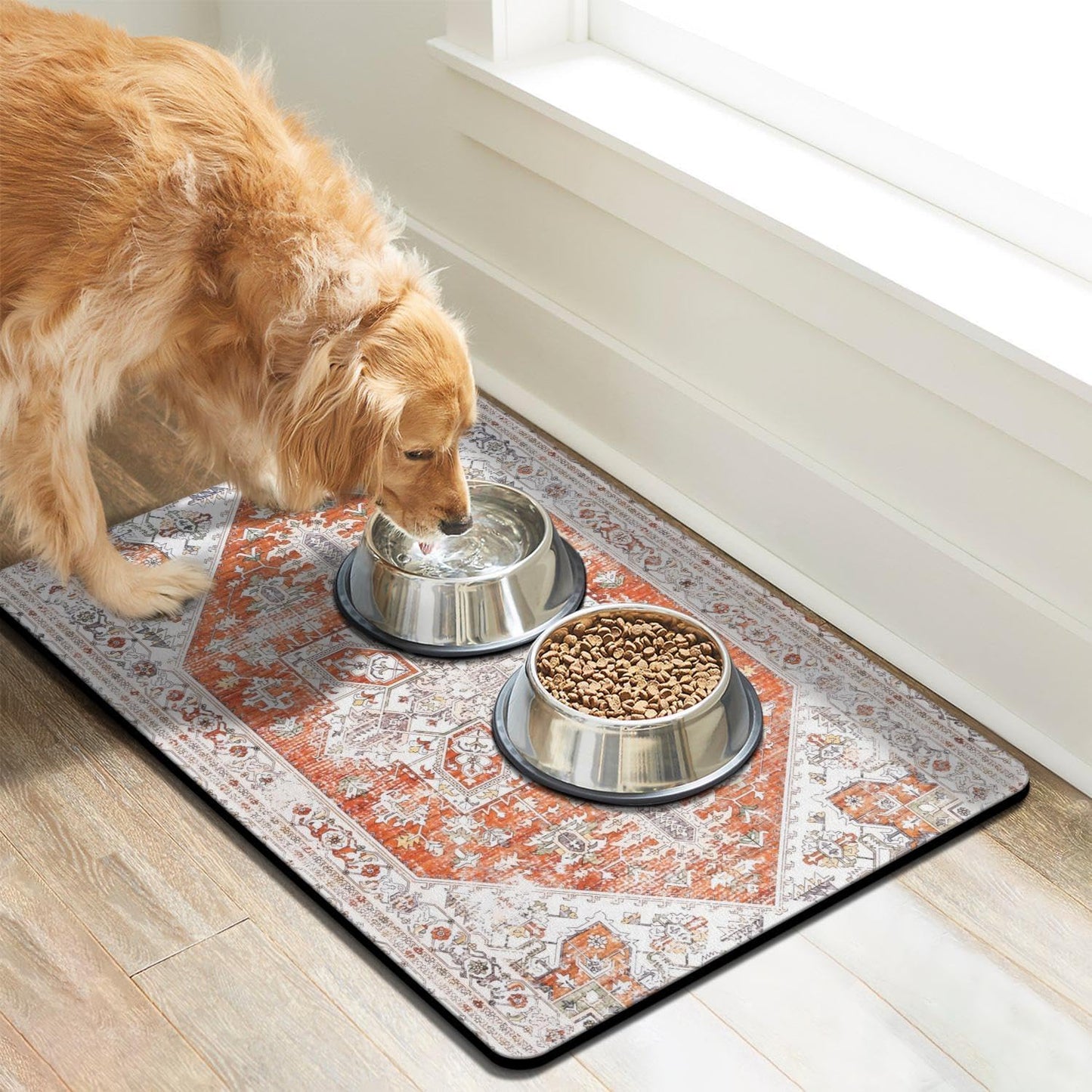 Eco-Friendly Boho Pet Feeding Mats - Non-Slip Cat & Dog Bowl Mats, Absorbent, Food & Water