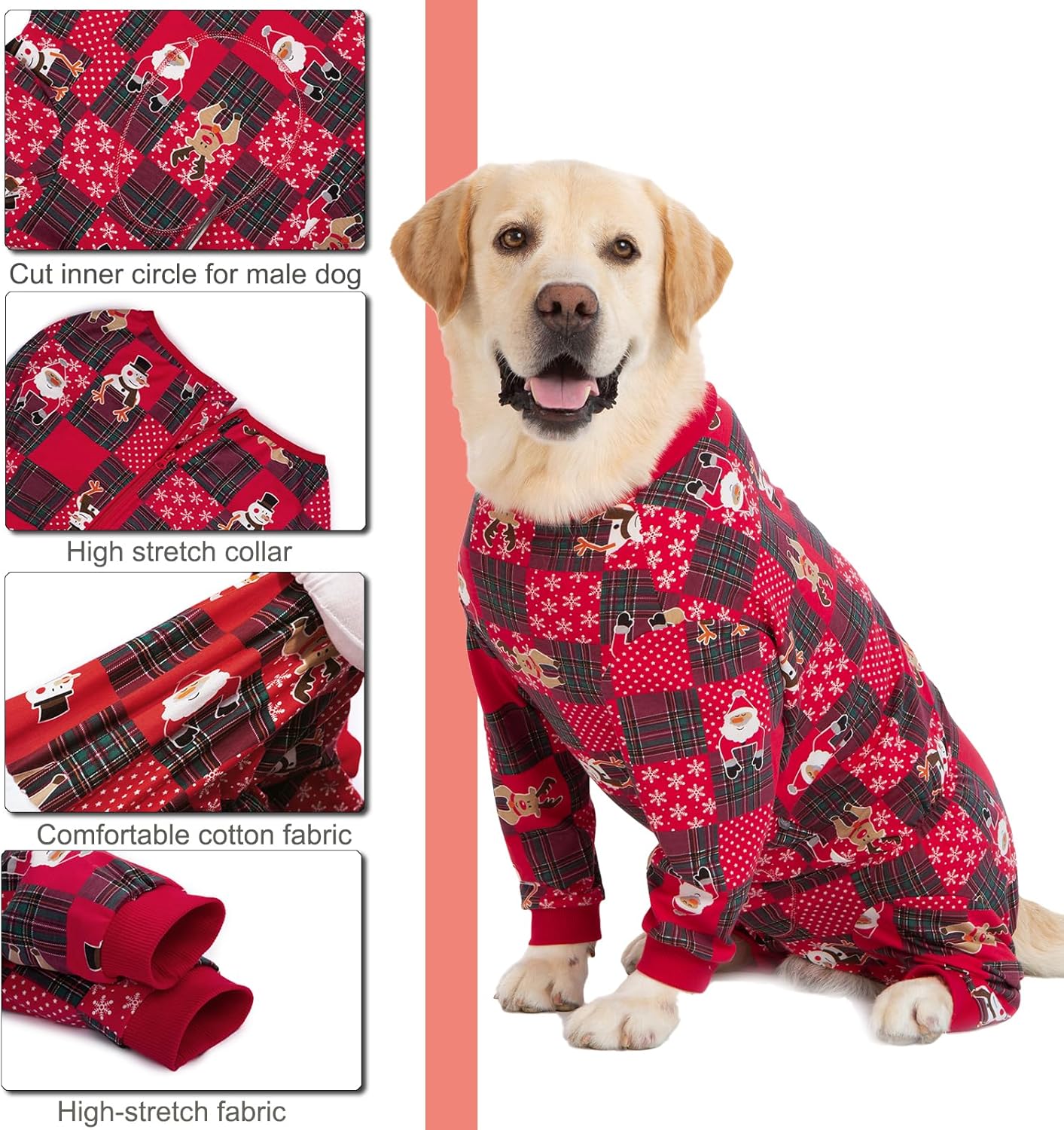 Yeapeeto Dog Onesie Surgery Recovery Suit for Large Medium Bodysuit Dogs Pajamas PJS Full Body for Shedding, Prevent Licking, Wound Protection, Cone Alternative… (Xmas Red, 5XL)