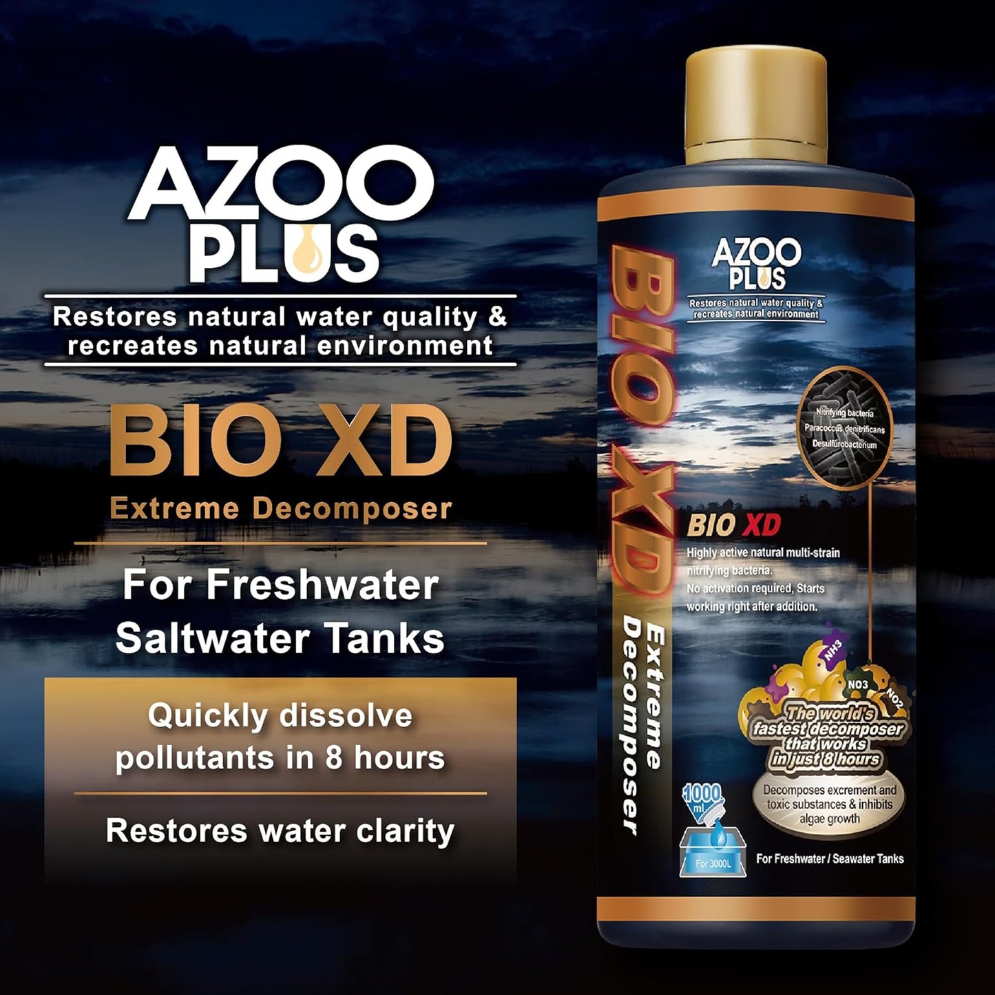 AZOOPLUS BIO XD Extreme Decomposer Nitrifying Bacteria for Freshwater and Saltwater Fish Tank 33.8 Ounces