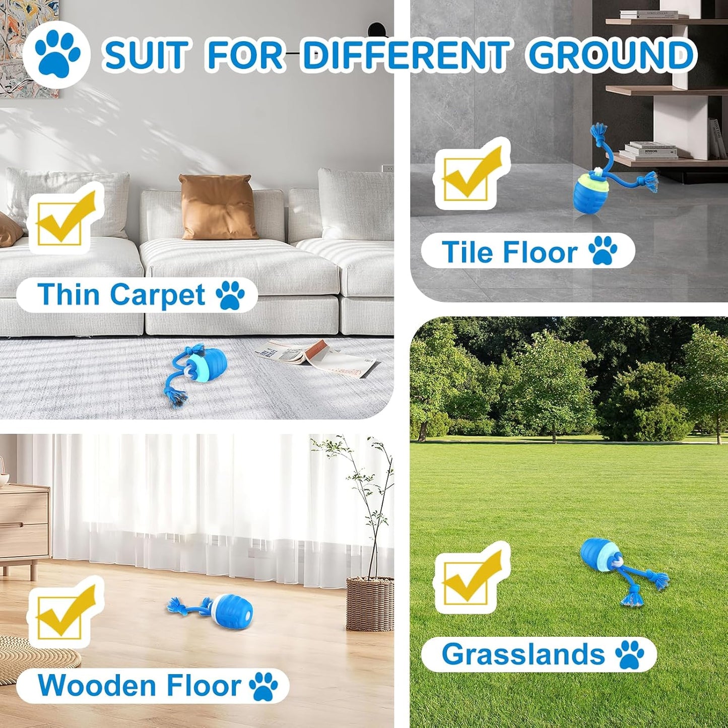 Interactive Dog Toys - [2025 Newly Upgraded] Motion Activated Ball for Small/Medium/Large Dogs, Automatic Moving Dog Toy Wicked Ball for Boredom & Training, Music, USB Rechargeable (Blue)