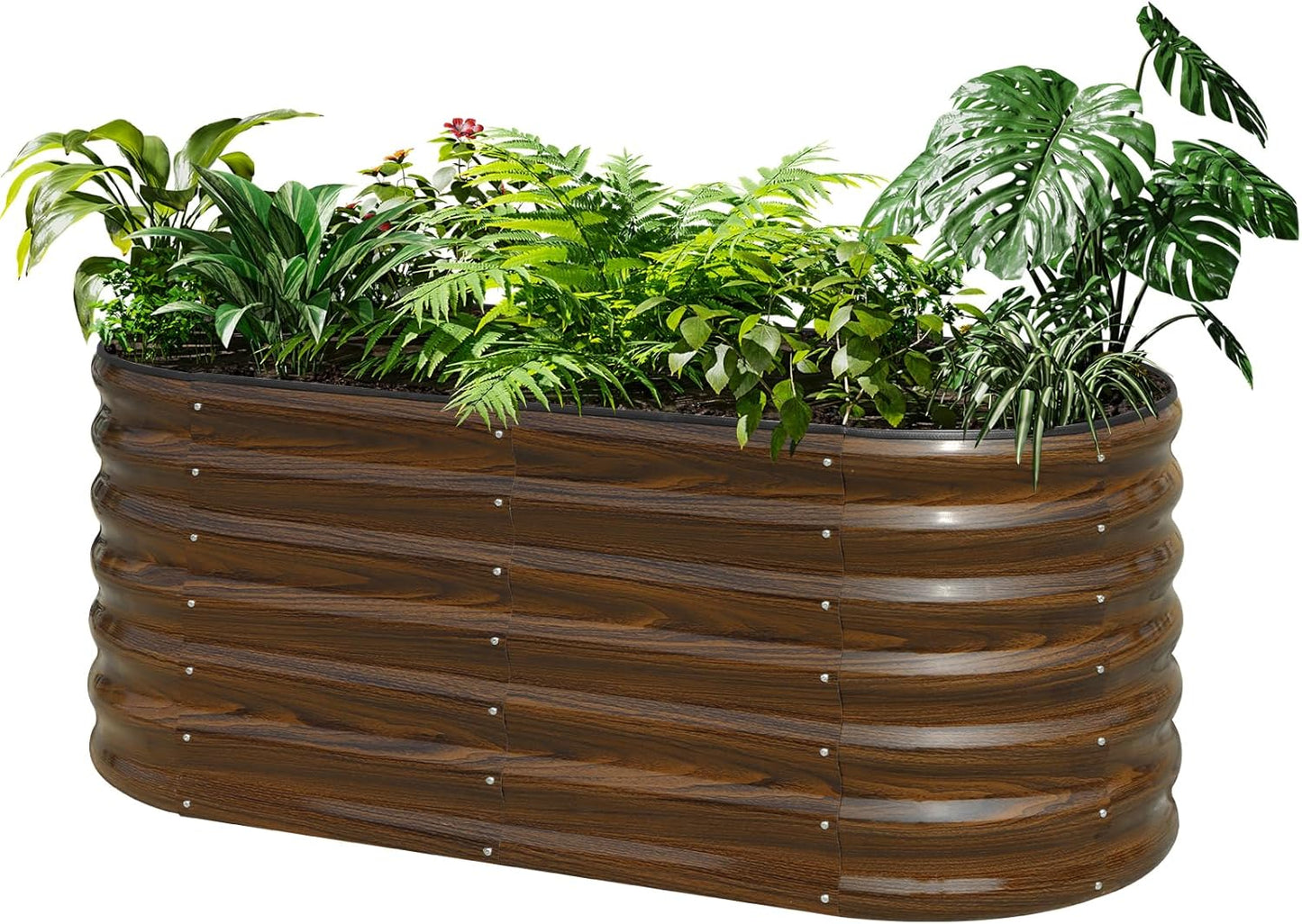 SnugNiture Galvanized Steel Raised Garden Bed, 4x2x2 ft, Outdoor Oval Deep Root Planter Box for Growing Vegetables, Flowers and Fruits