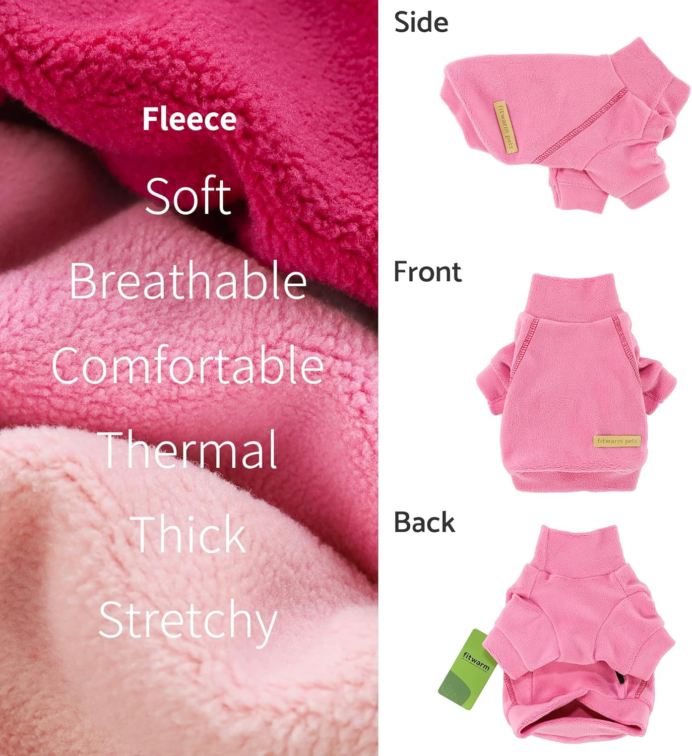 Fitwarm 3 Pack Classic Fleece Sweatshirt for Small Dogs and Cats, Pullover Jumper in Pink, Rose and Baby Pink