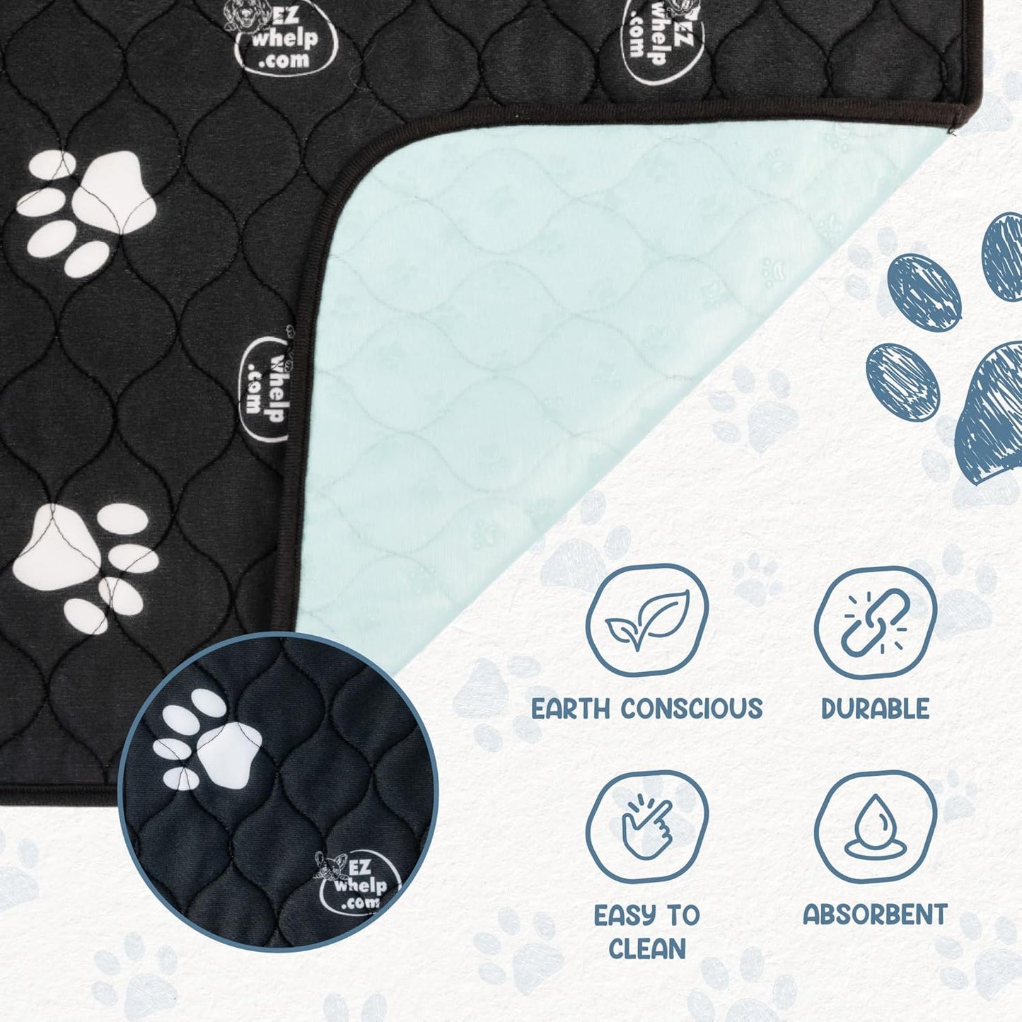 EZwhelp Reusable Dog Pee Pads, Washable Waterproof Mats for Dog Potty Training or Whelping Pads, 50x80 Inch, 2 Pack