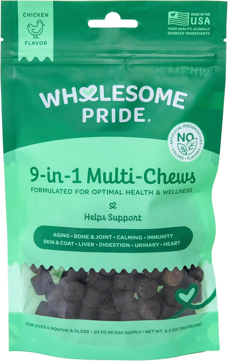 Wholesome Pride 9-in-1 Dog Multifunctional Soft Chews – Joint Pain Relief, Hip & Joint Support, Immune, Skin, Gut, Heart, Brain Health – Glucosamine, MSM, Chondroitin – 90 Chews