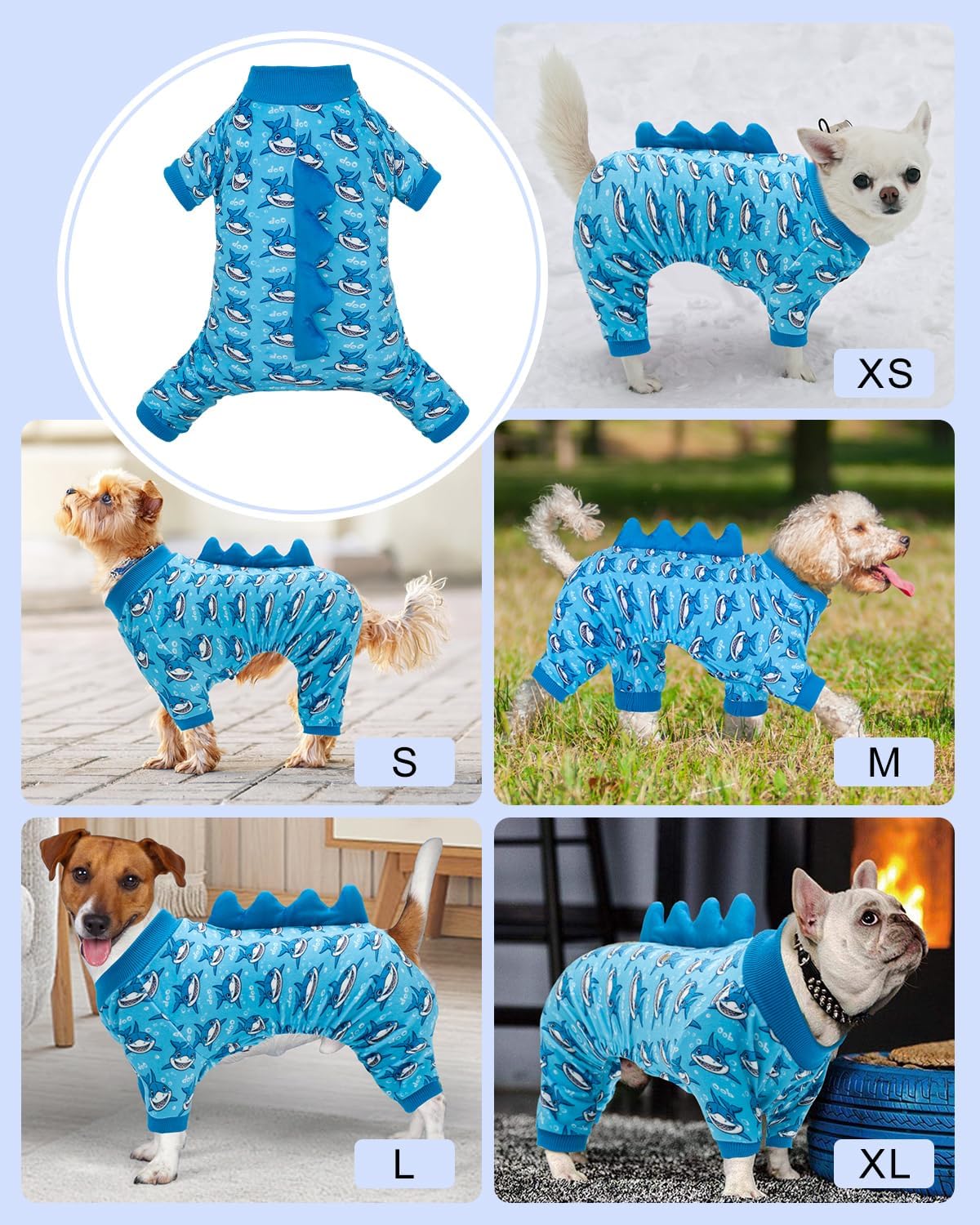 CuteBone Shark Costume Dog Pajamas, Stretchy Spandex Crystal Velvet Sleepwear Coat for Small Dogs, Soft & Warm Pet Outfit Clothes for Cold Weather, Cozy Pullover Design COSP07XS