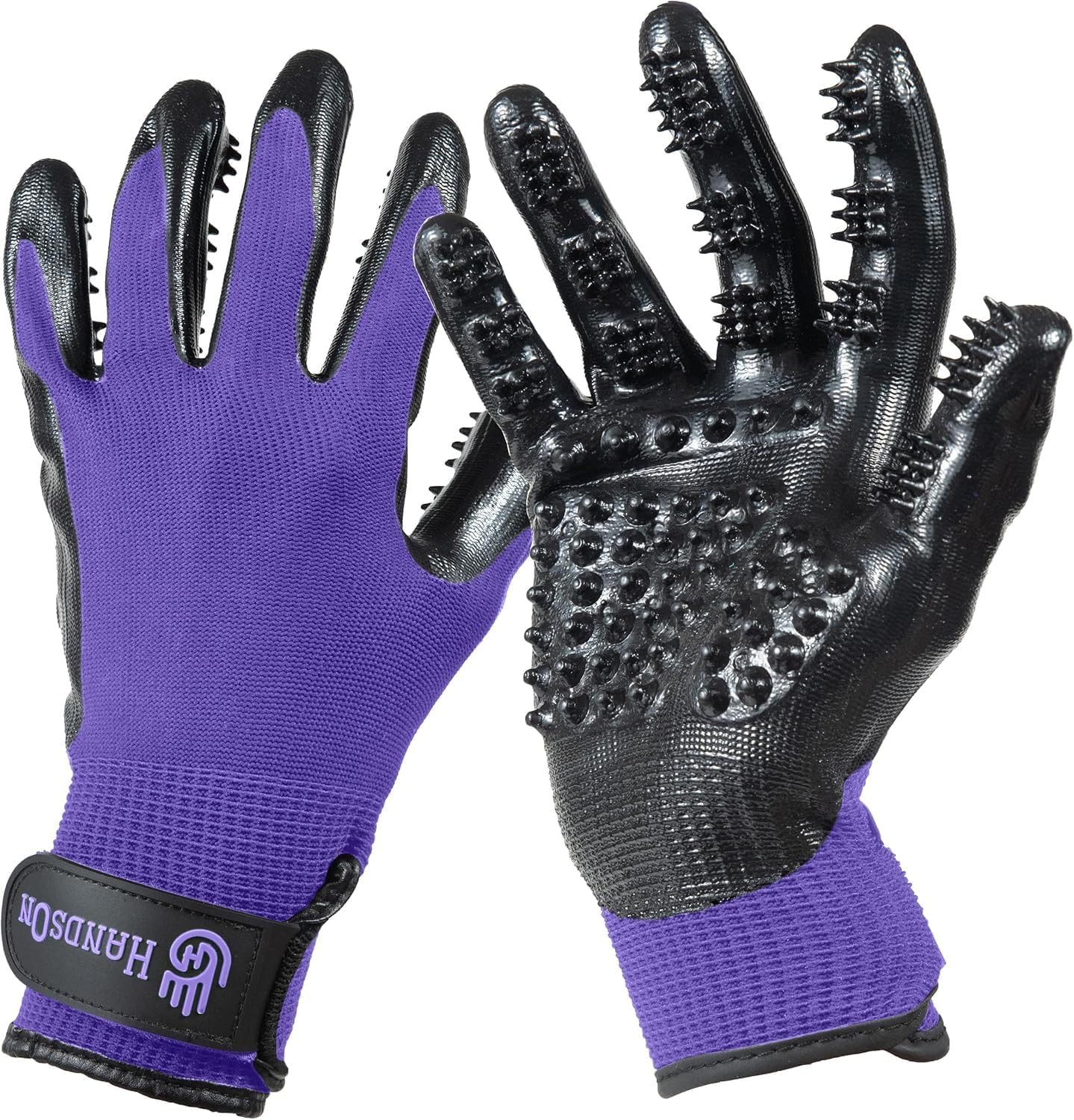 H HANDSON Pet Grooming Gloves - Patented #1 Ranked, Award Winning Shedding, Bathing, & Hair Remover Gloves - Gentle Brush for Cats, Dogs, and Horses (Purple, Medium)