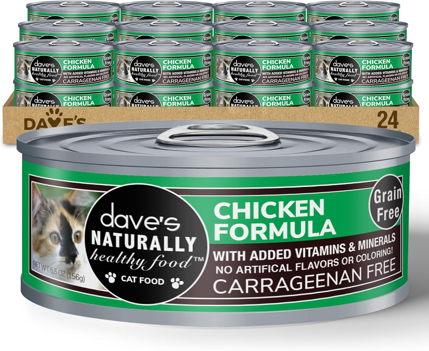 Dave's Pet Food Grain Free Wet Cat Food Pate (Chicken Formula), Made in USA Naturally Healthy Canned, Added Vitamins & Minerals, 5.5 oz Cans (24 Pack)