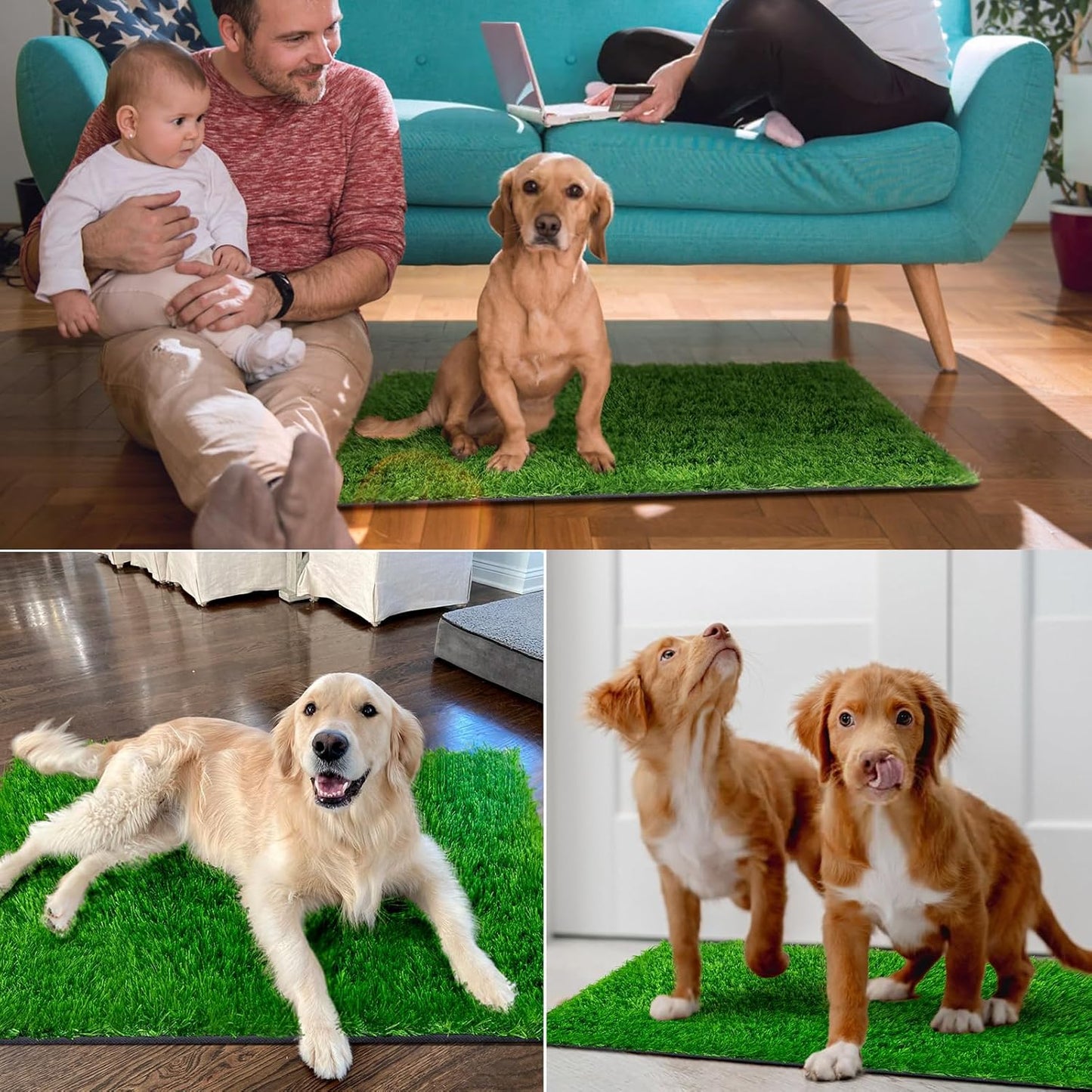 Pee Pads for Dogs with Fake Grass, 27" x 21" Indoor Artificial Grass for Dogs Potty, Lawn Pee Pads for Doggie Washable, Reusable and Lawn for Replacement, Puppy Training Litter Box for Outdoor Patio