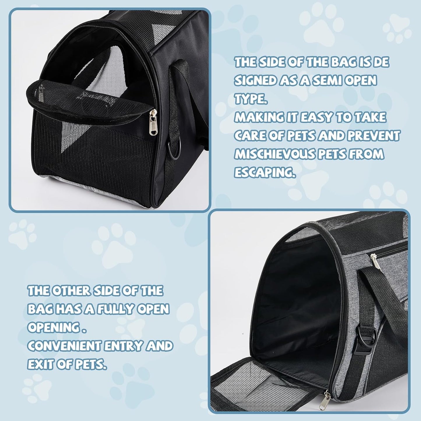Sweetude 4 Pcs Cat Carrier Soft-Sided Pet Carrying Bag for Cat Under 13 Lbs, 16.9 x 11x 7.5 Inch, Portable Foldable Comfortable Bag for Small Pet Travel(Black, Gray)