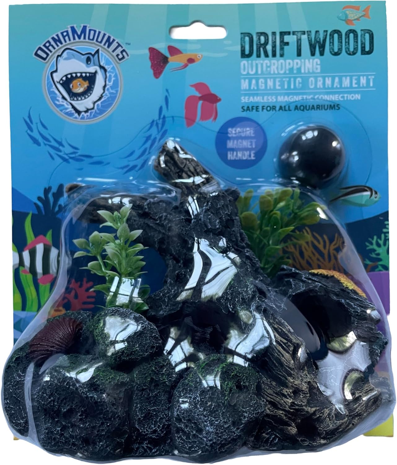 Aquarium Decor Magnetic Driftwood Outcropping Ornament – Wall-Mounted Fish Tank Decoration – Unique Realistic Aquarium Fish Hideout