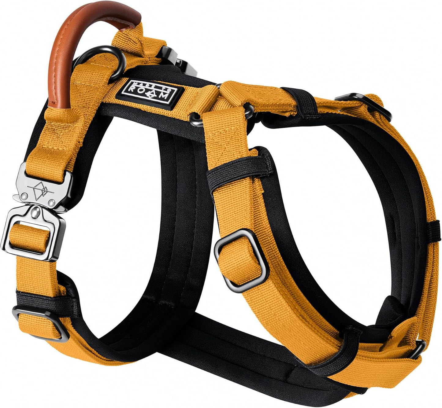 MADE TO ROAM Premium Explorer Harness - Y-Shaped Dog Harness with Adjustable Durable Nylon, Soft Padding, Metal Buckles and Leather Handle for Small, Medium, Large Dogs (Michigan Autumn, Size 7)