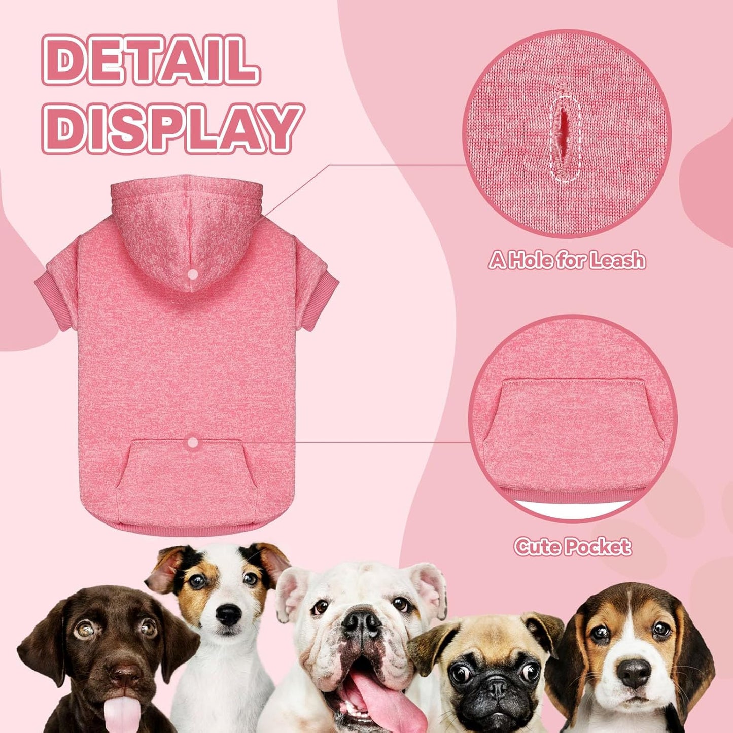 Dog Sweaters for Large Dogs Dog Hoodie Fleece Sweater Soft Pet Clothes Sweatshirt with Pocket Pet Hoodie for Large Dogs(Pink&XL)