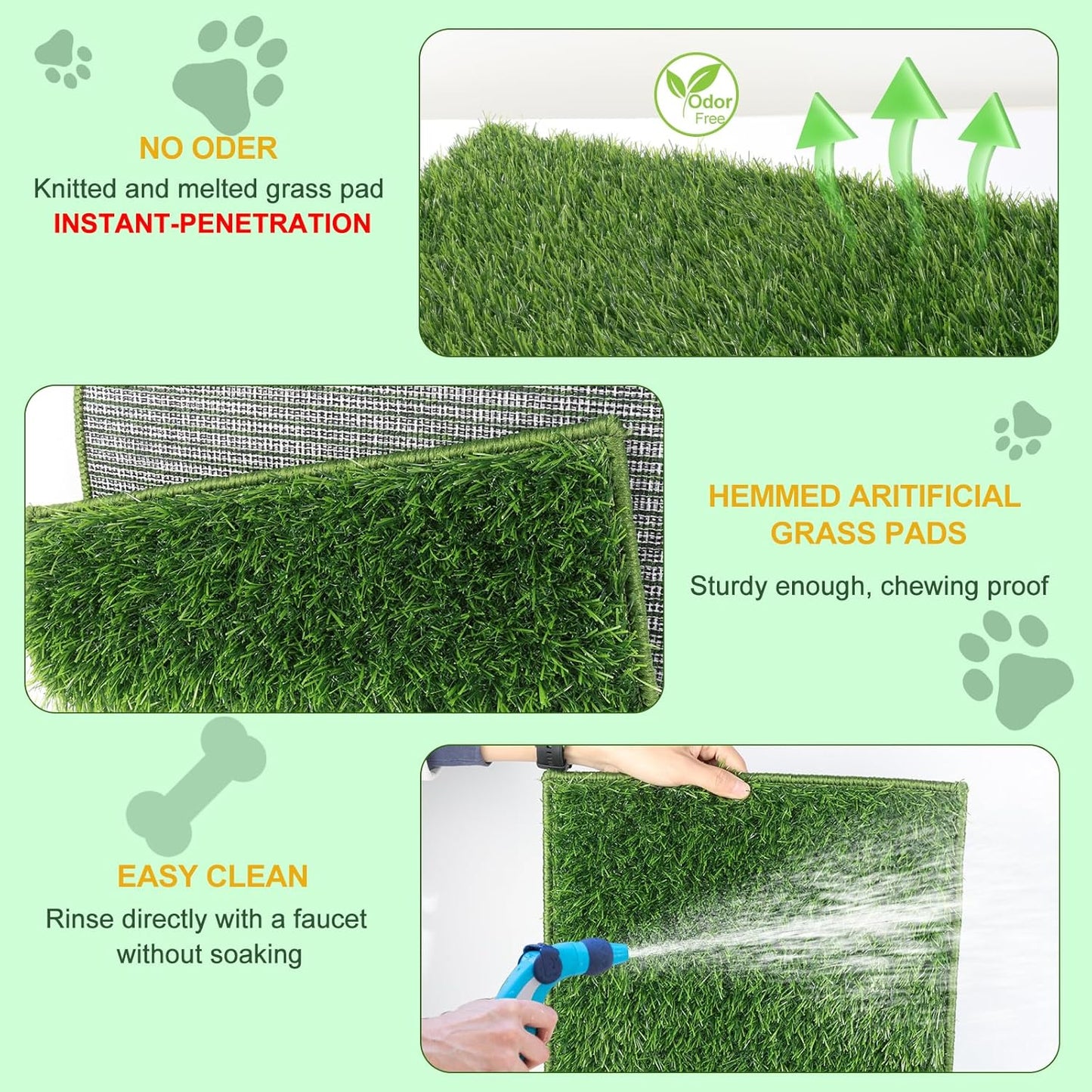 MEEXPAWS Dog Grass Pad With Tray/Foldable Liner Base Large, Litter Box Artificial Pee Pad for Indoor Potty, Odor Free Instant-Penetration Hemmed Edge, 2 PCS Reusable