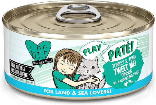 Weruva B.F.F. Play - Best Feline Friend Paté Lovers, Aw Yeah!, Turkey & Tuna Tweet Me! with Turkey & Tuna, 5.5oz Can (Pack of 8)