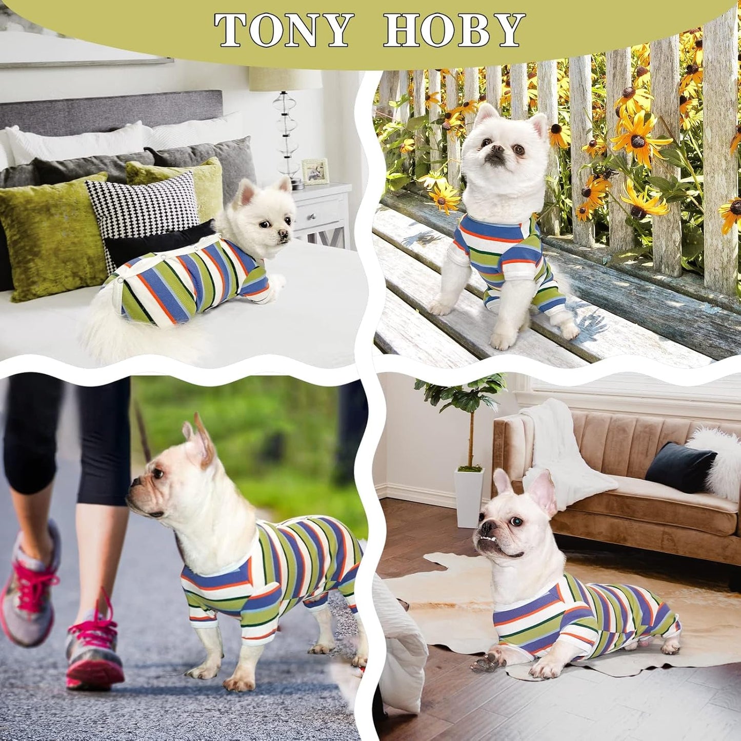 TONY HOBY Dog Pajamas, Dog Jumpsuit, Colorful Dogs Shirt, Dogs Surgery Recovery Suit for Small Medium Breeds (Blue&White, Boy, M)