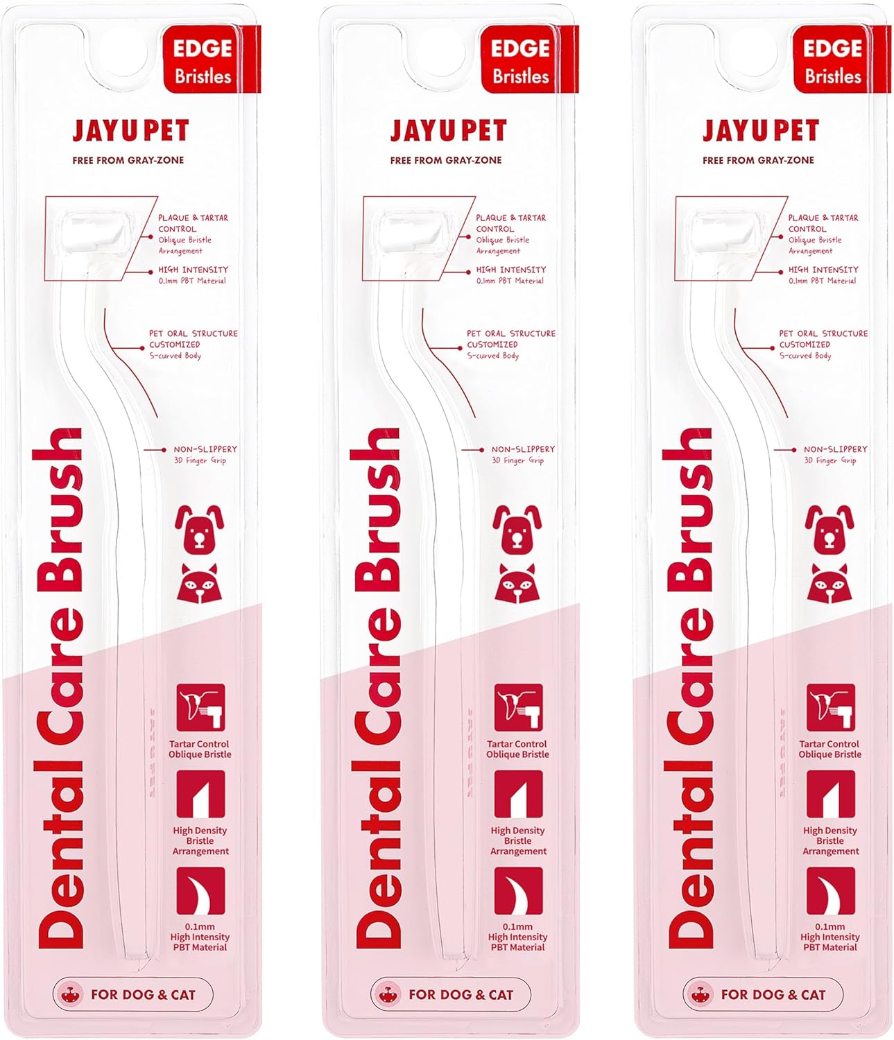 JAYU PET Dental Care Brush (Edge Bristles) 3ea - Micro Round Head Dog Toothbrush, Cat Toothbrush, Dental Care, Perfect for Kitten & Small Breed with End-tuft Diagonal-Shaped Bristle & Easy Grip Handle