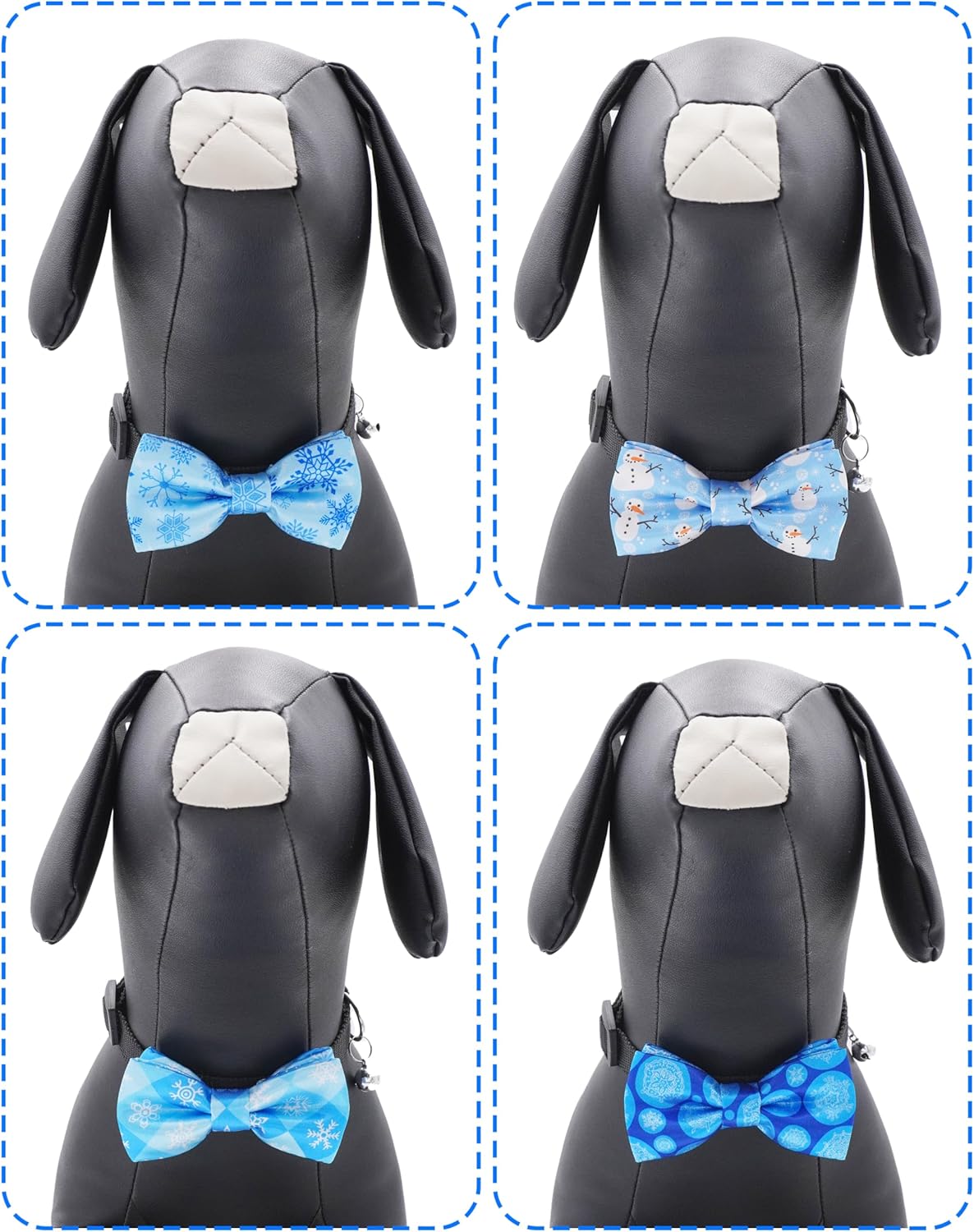 PET SHOW 10 Pack Winter Big Dog Bow Ties for Large Medium Dogs Sliding Collar Attachments Snowflake Bowties Snowman Bowknots Holiday Party Pet Grooming Accessories(Large)