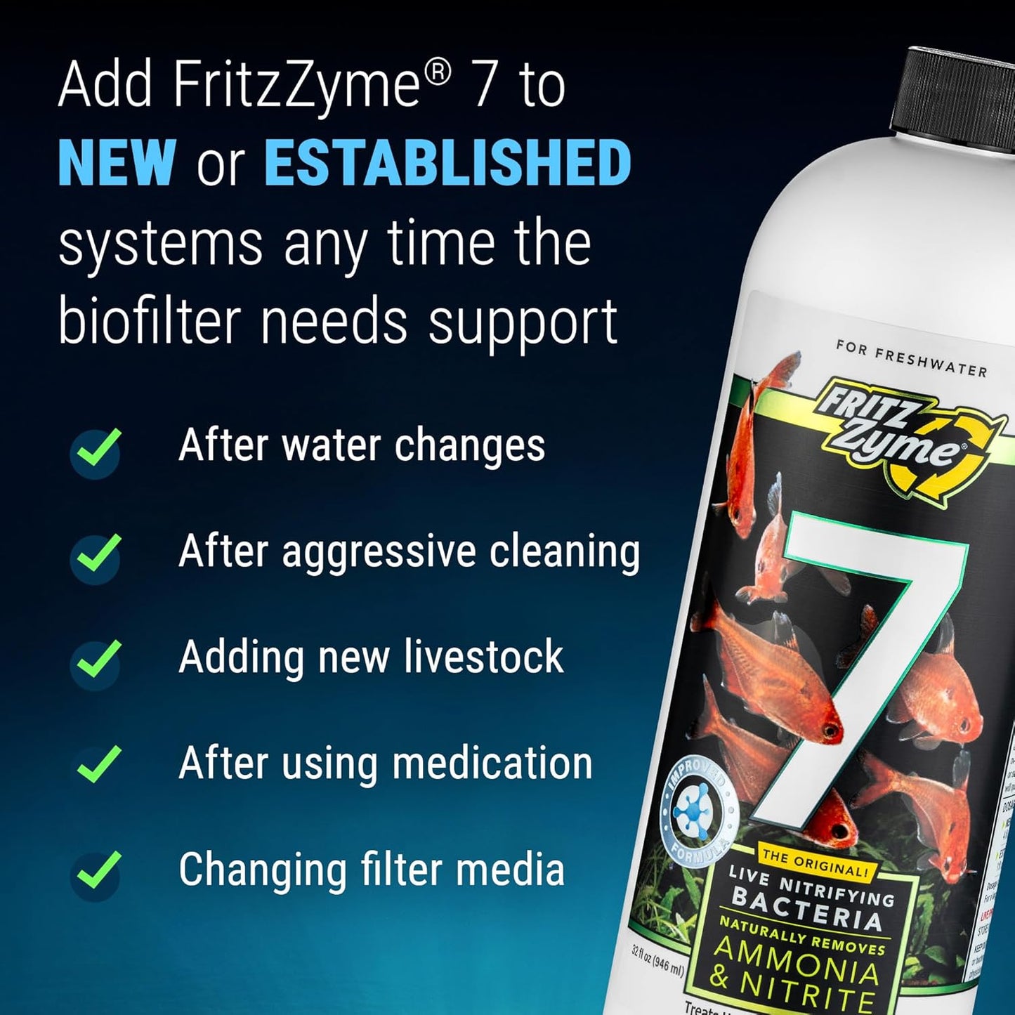 Fritz Aquatics FritzZyme 7 Live Nitrifying Bacteria Naturally Removes Amonia & Nitrite for Freshwater Fish (32-Ounce)