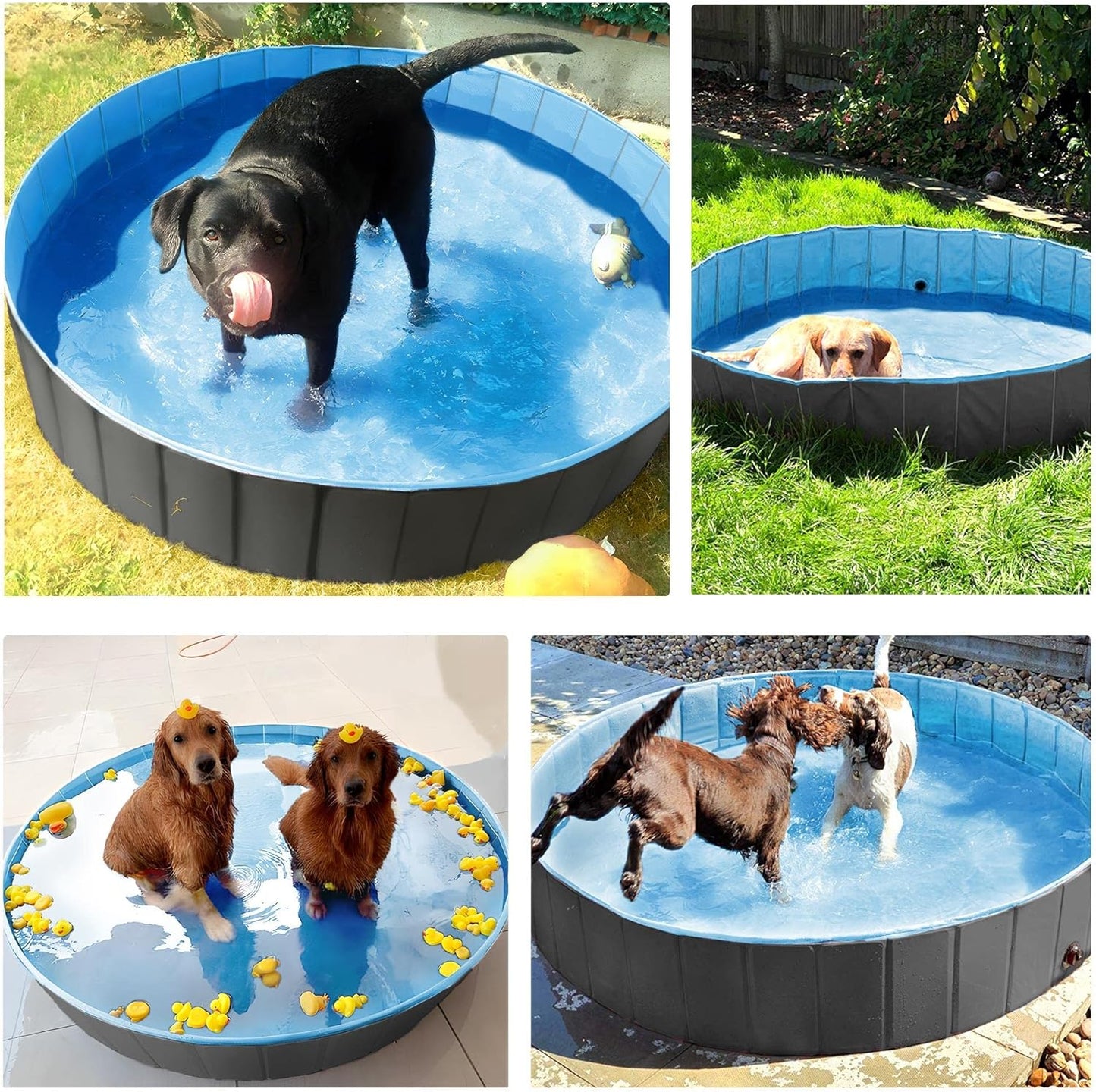 Yaheetech Black Folable Hard Plastic Large Dog Pet Bath Swimming Pool Bathing Tub for Dogs Cats Pets, Pet Repair Patches Included, XXL