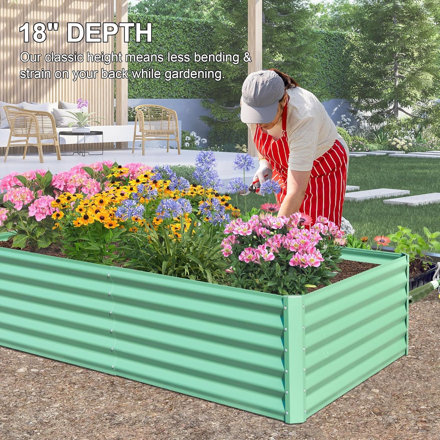 Domi Raised Garden Beds Outdoor, 6x3x1.5Ft Thickening Tall Metal Rectangular Deep Root Box Planter for Vegetables, Flowers, Herbs, and Succulents 1.5" Deep w/ 192 Gallon Capacity - Green