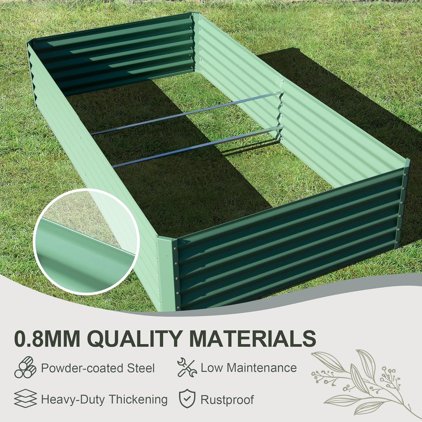 Domi Raised Garden Beds Outdoor, 8x4x1.5Ft Thickening Tall Metal Rectangular Deep Root Box Planter for Vegetables, Flowers, Herbs, and Succulents 1.5" Deep w/ 342 Gallon Capacity - Green