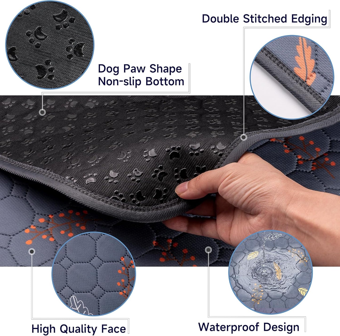 Sunheir Washable Pee Pads for Dogs 2-Pack Reusable Puppy Pads Pet Training Pads, Waterproof Dog Pee Pads for Crate, Whelping Pad, Non-Slip Protects Against Urine Leakage (Leaves - Deep Grey, 24x36)