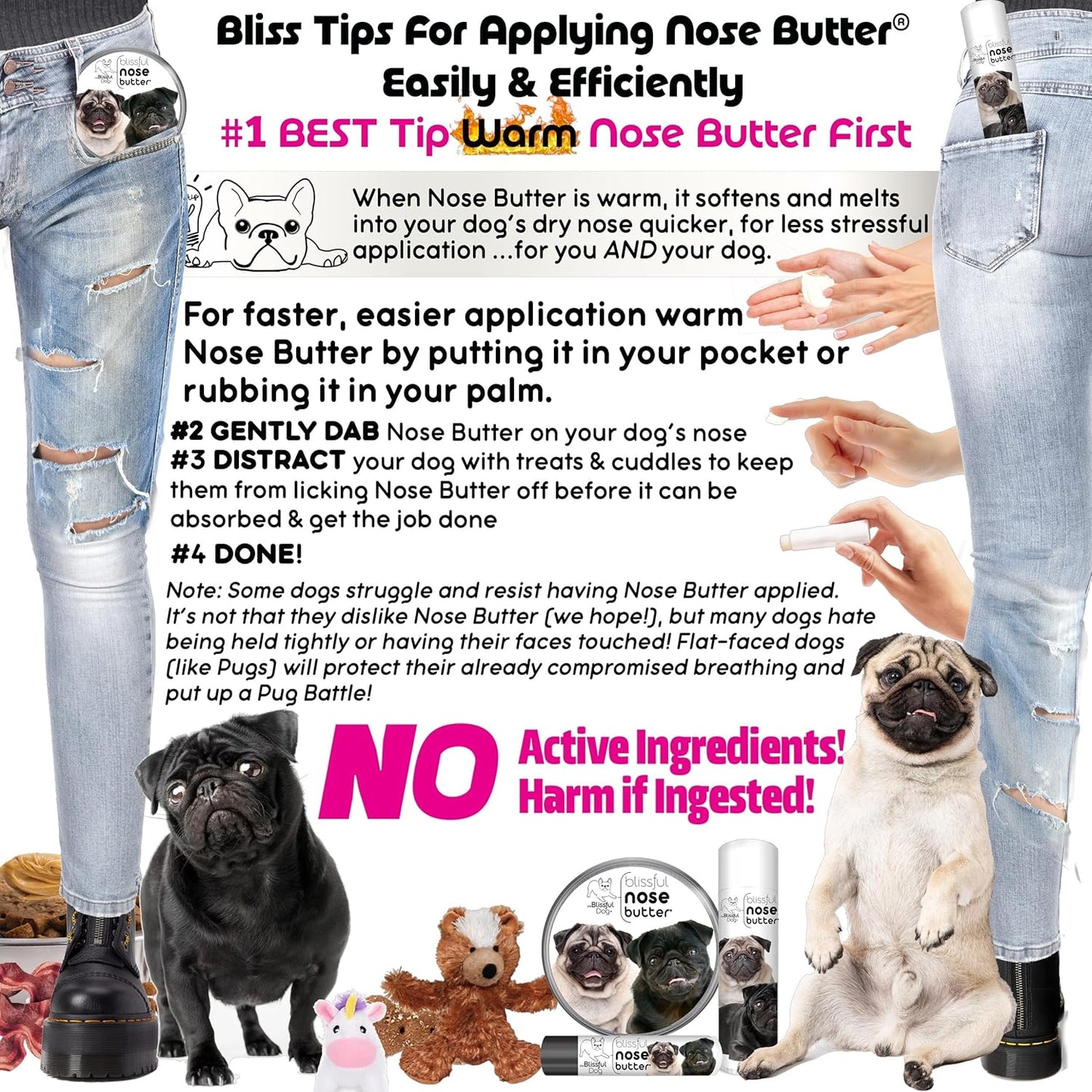 The Blissful Dog Pug Duo Unscented Nose Butter - Dog Nose Butter, 2 Ounce