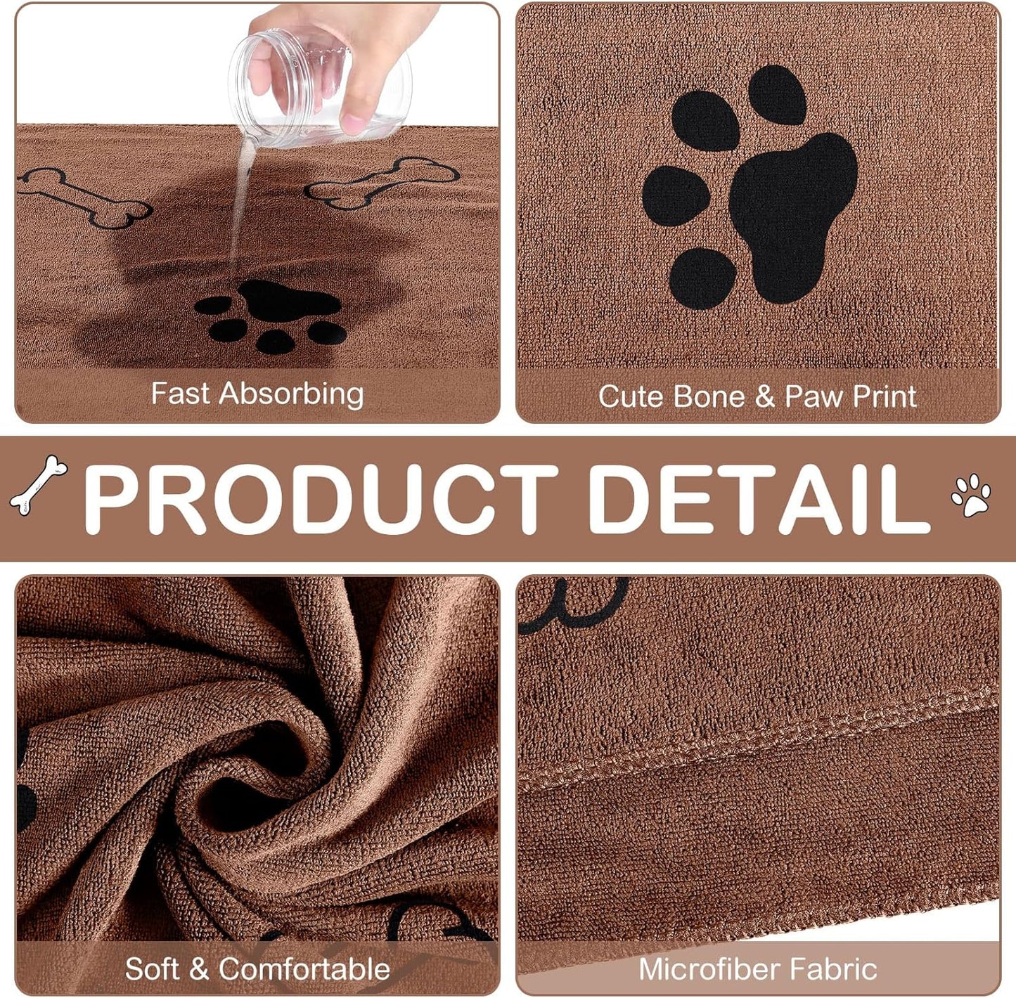 Chumia 8 Pcs Dog Towels for Drying Dogs Cats Pet Towels Bulk Puppy Microfiber Quick Drying Paw Bath Bathing Supplies Absorbent for Medium Pets(Coffee,40 x 24 Inch)