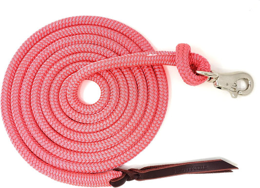 Premium 1/2" Samson EQ Yacht Braid Lead Rope with Nickel Trigger Bull Snap. Option for 12ft, 14ft and 16ft Lengths (Pink, 16 FT)