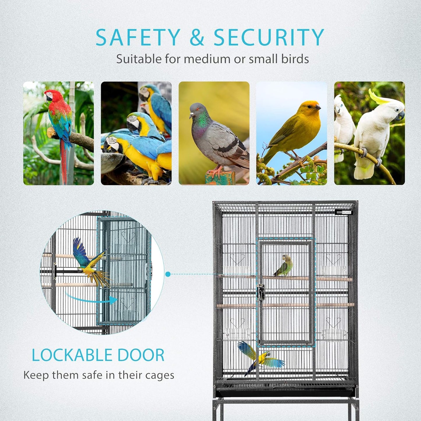 VIVOHOME 54 Inch Wrought Iron Large Bird Flight Cage with Rolling Stand for Parakeets Canaries Cockatiels Lovebirds Conures, Black