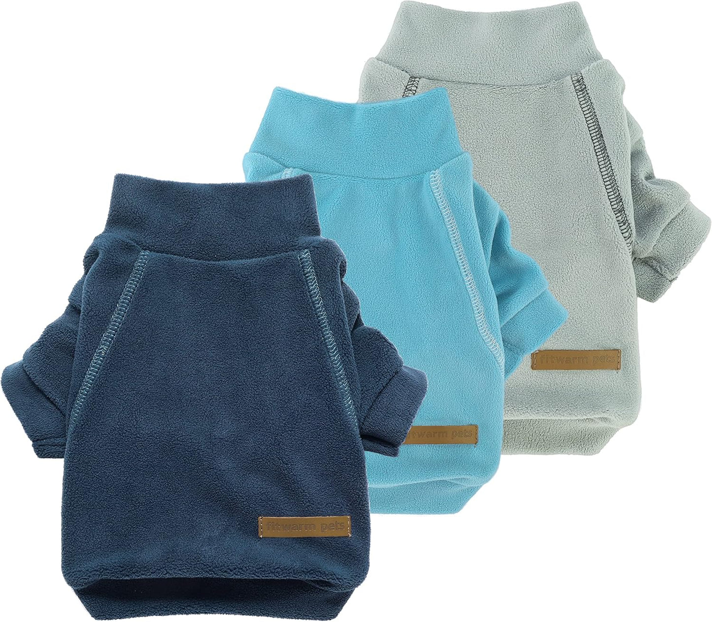 Fitwarm 3 Pack Classic Fleece Sweater, Turtleneck Sweatshirt, Winter Clothes for Small Dogs & Cats, Pullover Jacket, Cat Apparel, Blue, Grey, Navy, XXL