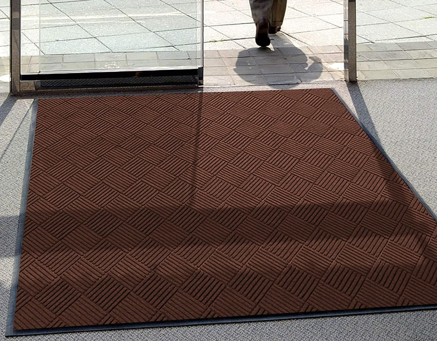 WaterHog Diamond | Commercial-Grade Entrance Mat with Rubber Border – Indoor/Outdoor, Quick Drying, Stain Resistant Door Mat (Dark Brown, 3' x 5')