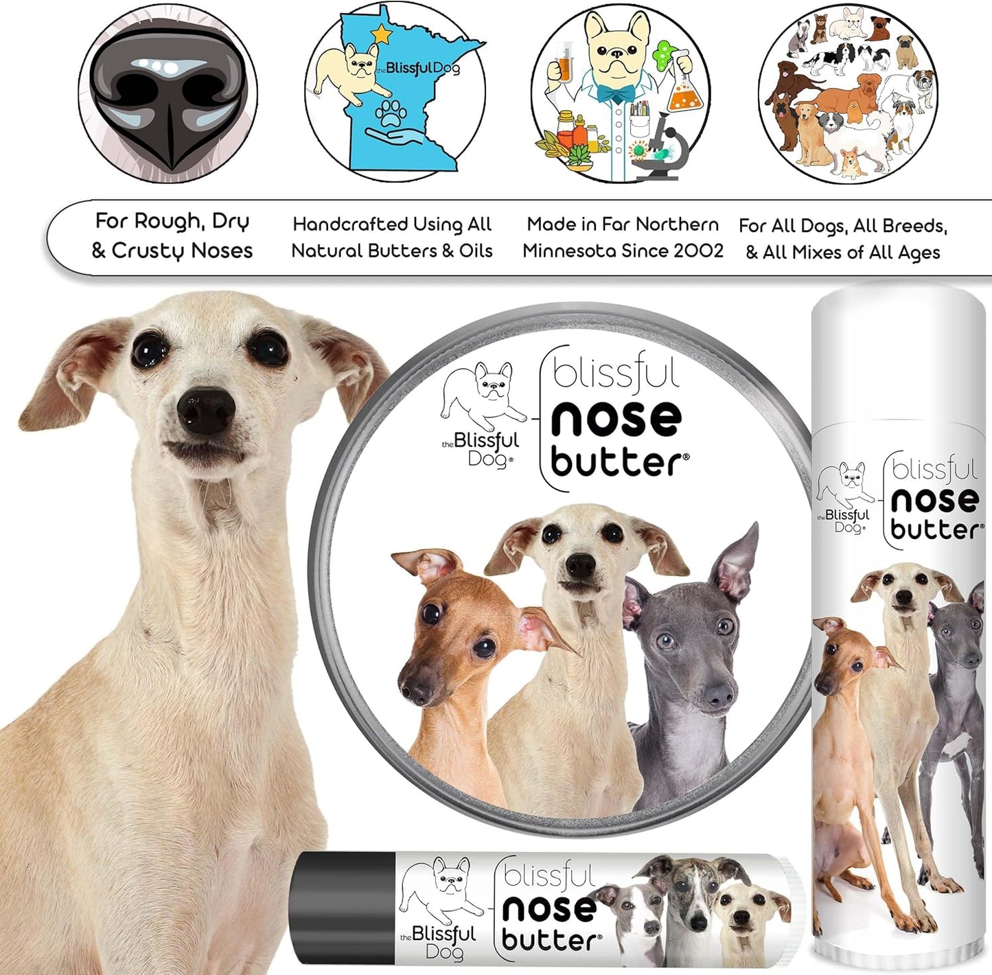 The Blissful Dog Italian Greyhound Unscented Nose Butter - Dog Nose Butter, 0.50 Ounce