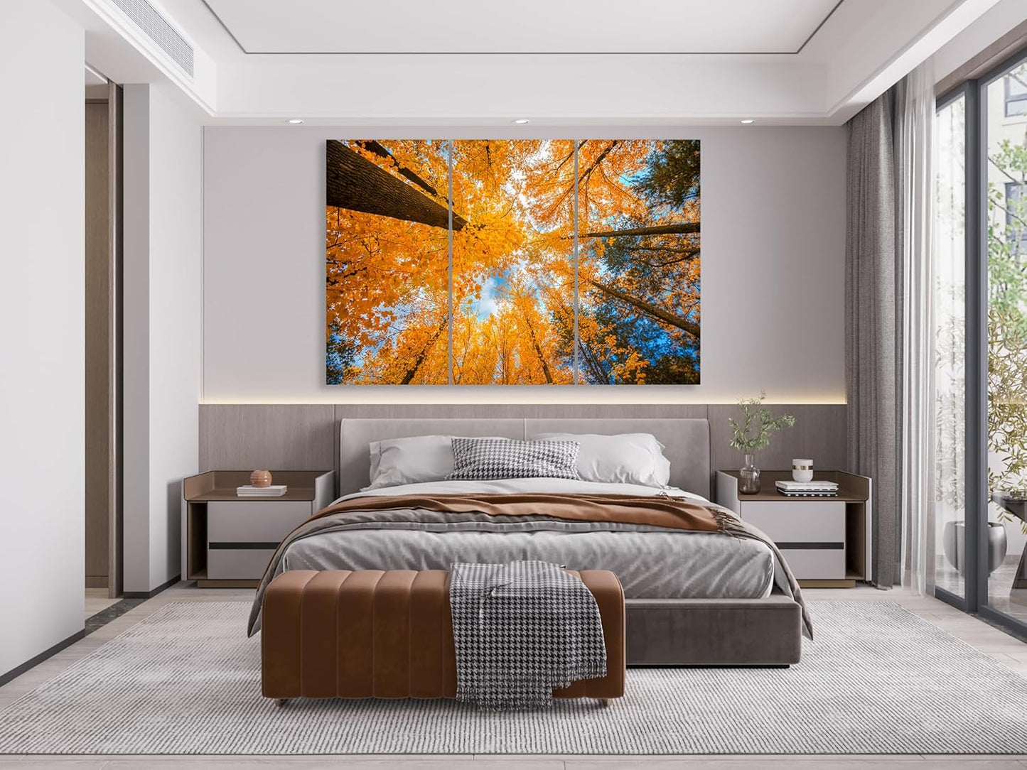 Nature Wall Art Prints - Ocean Forest Mountain Lake Canvas Landscapes - Small to Extra Large Living Room Bedroom Kitchen Bathroom Décor (Blue Sky Through Yellow Autumn Trees, 47L" x 71W" - 3 panels)