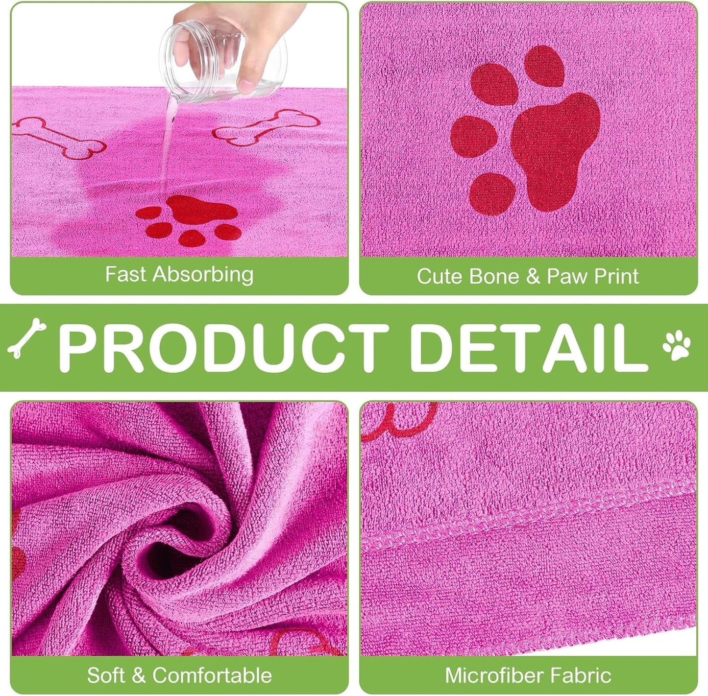 Chumia 8 Pcs Dog Towels for Drying Dogs Cats Pet Towels Bulk Puppy Microfiber Quick Drying Paw Bath Bathing Supplies Absorbent for Medium Pets(Hot Pink,Green,40 x 24 Inch)