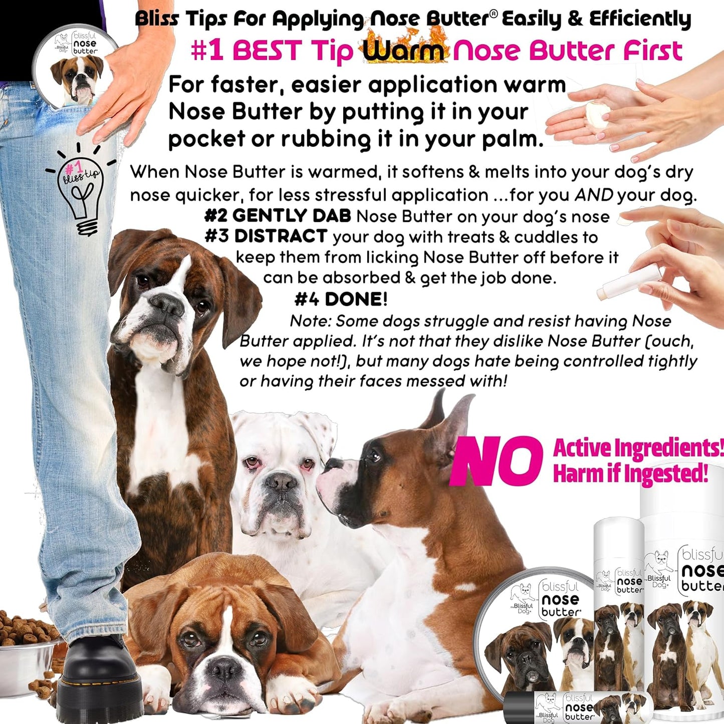 The Blissful Dog Boxer Duo Nose Butter for Dry, Cracked Skin, Lick-Safe Dog Nose Balm with Moisturizing Shea Butter, Almond, Olive, and Essential Oils, Pet Supplies, Uncented, 0.50 oz.