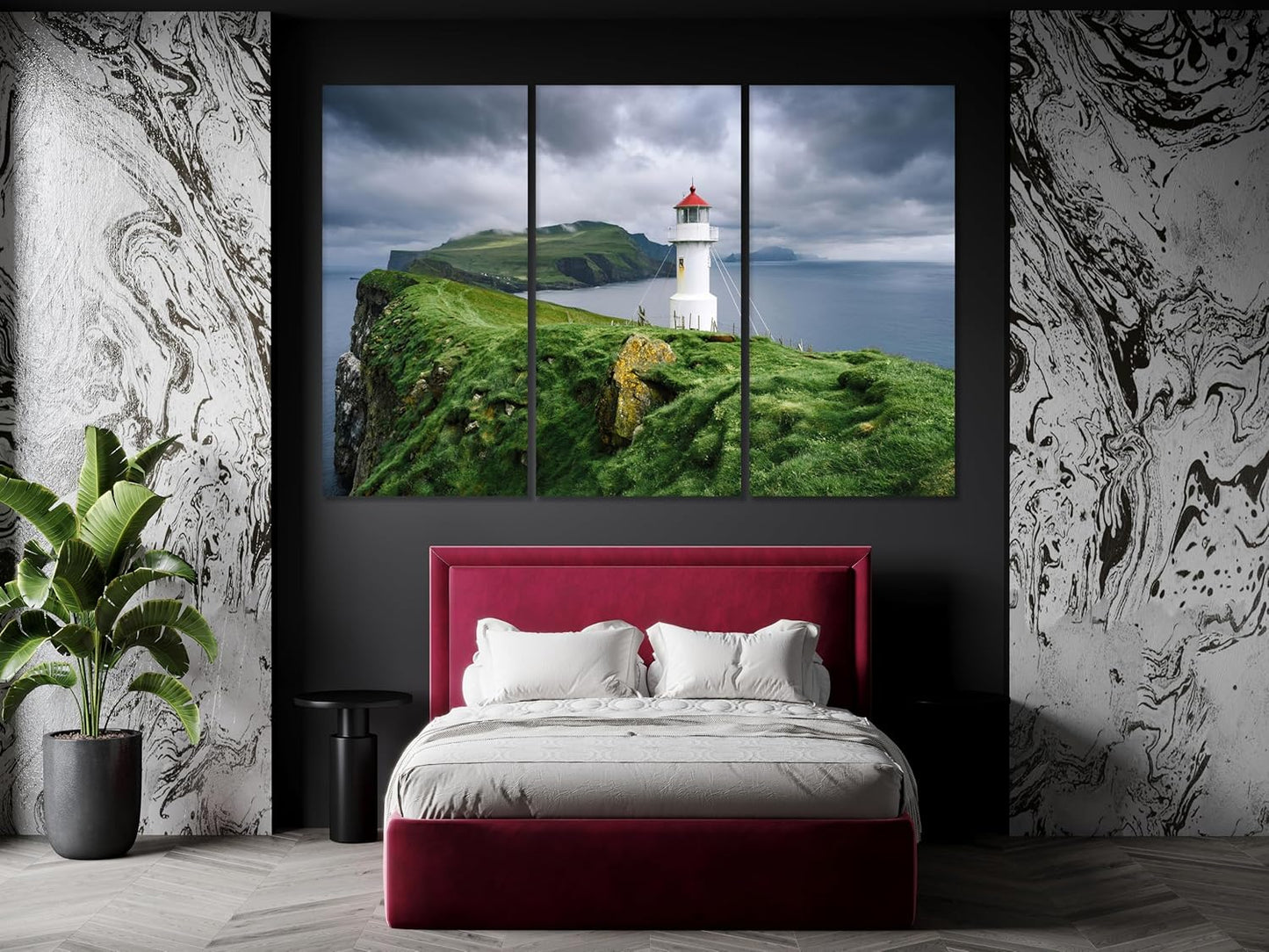 Nature Wall Art Prints - Ocean Forest Mountain Lake Canvas Landscapes - Small to Extra Large Living Room Bedroom Kitchen Bathroom Décor (Stormy Sky Lighthouse, 35L" x 53W")