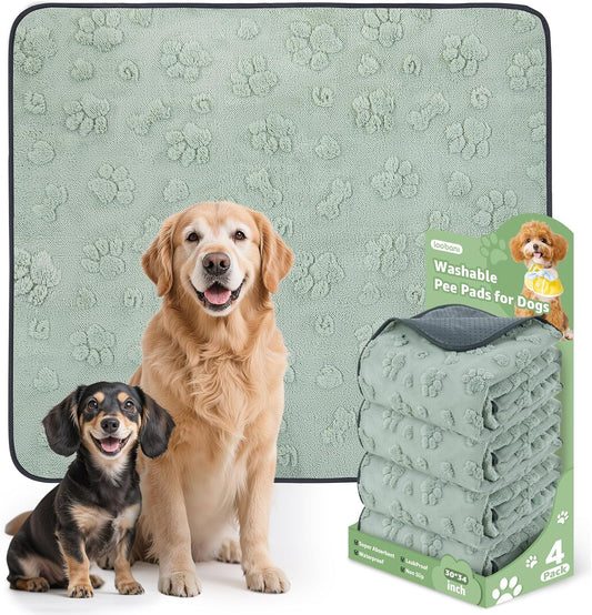 LOOBANI Washable Pee Pads for Dogs: 4 Pack Super Absorbent Reusable Puppy Pads, Leakproof and Waterproof Dog Training Pads Whelping Pads for Potty, Floor, Crate, Couch, Bed and Travel, 30"x34"