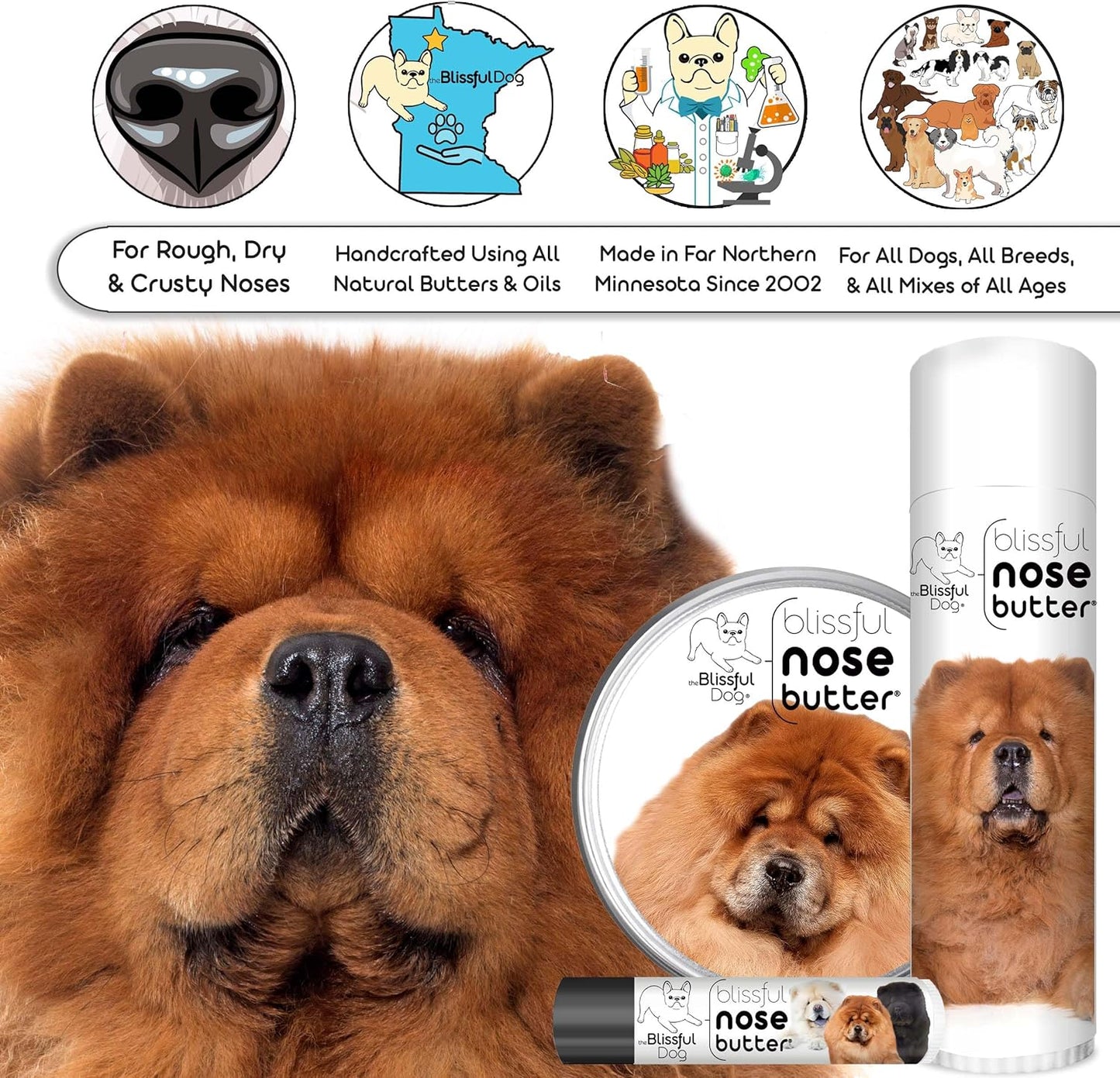The Blissful Dog Chow Nose Butter for Dry, Cracked Skin, Lick-Safe Dog Nose Balm with Moisturizing Shea Butter, Almond, Olive, and Essential Oils, Pet Supplies, Uncented, 2 oz.