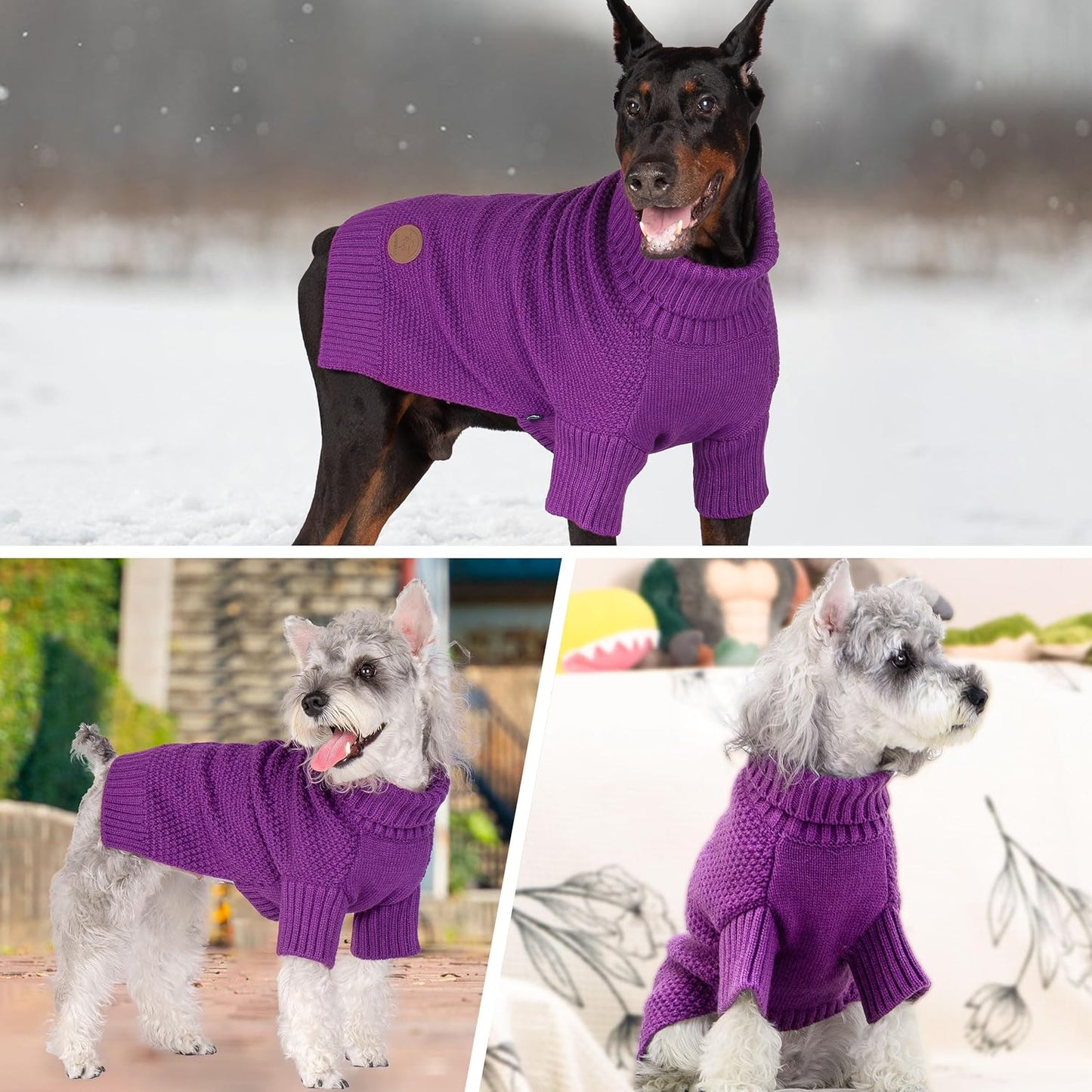 cyeollo Dog Sweater Pullover Turtleneck for Dogs Girl, Classic Knitwear Fall Winter Cold Weather Doggie Clothes Warm Pet Apparel Small Dog Sweaters, Purple S