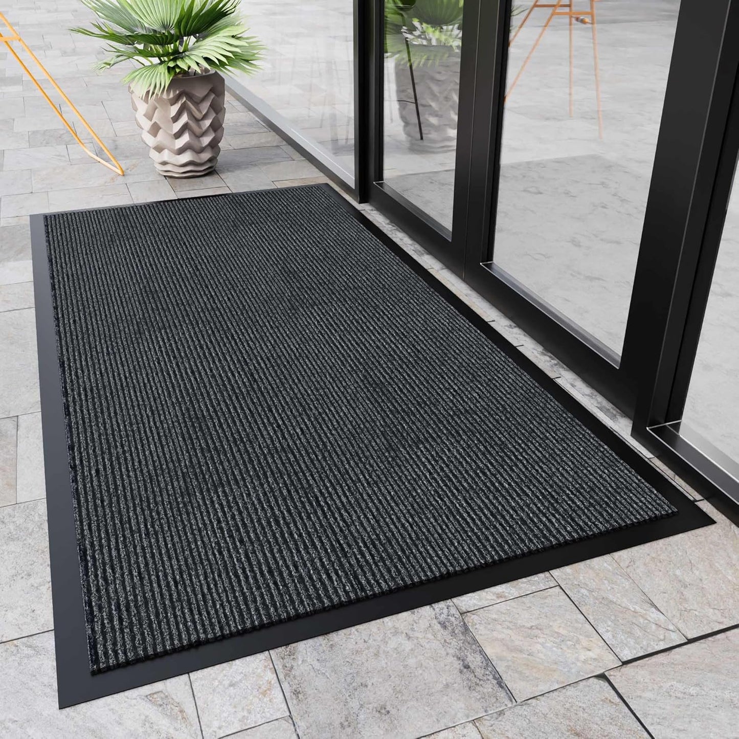 Indoor Outdoor Door Mat, 6’ x 4' Doormat for Entryway, Rubber Backing Non Slip Front Door Mat Outside Entrance, Super Absorbent Commercial Floor Mat for Home Office