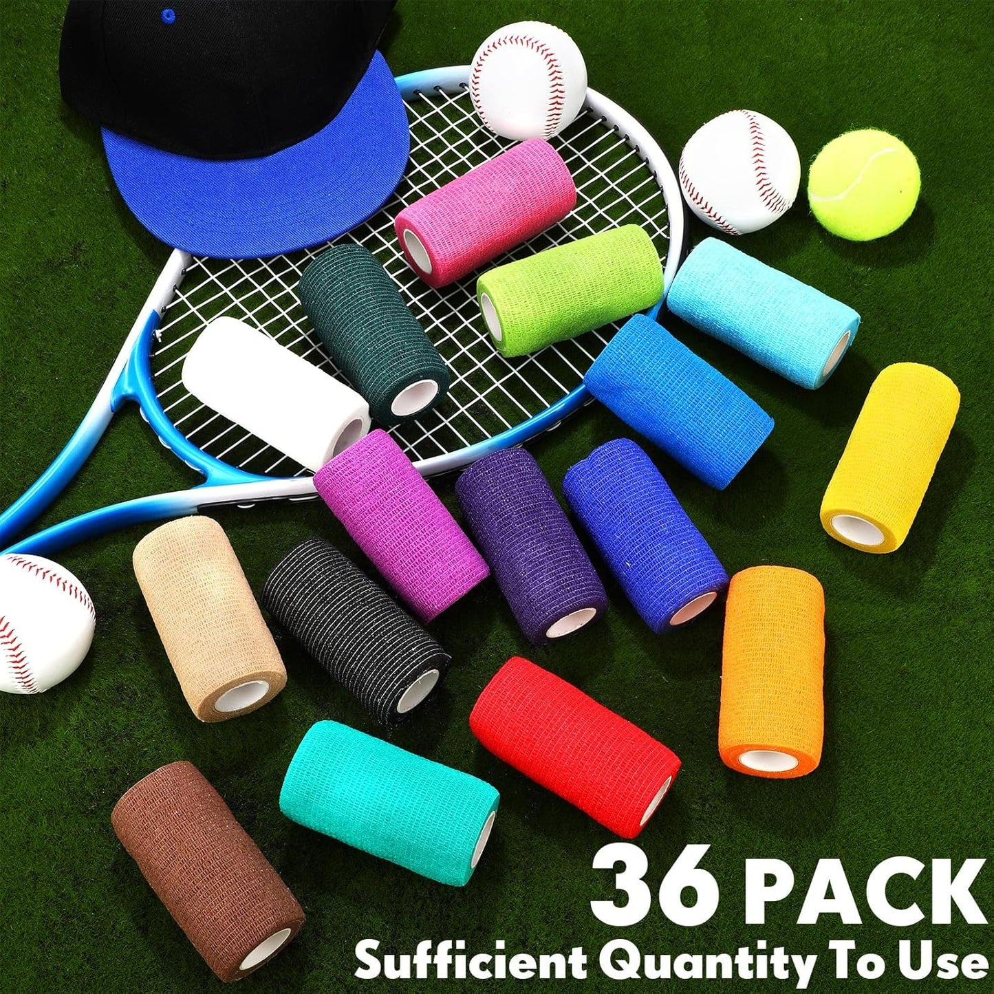 Treela 36 Pcs Self Adherent Bandage 4" X 5 Yard Wrap Breathable Cohesive Bandage Elastic Adhesive Tape for Stretch Athletic Sports Wrist Ankle(Multicolored)