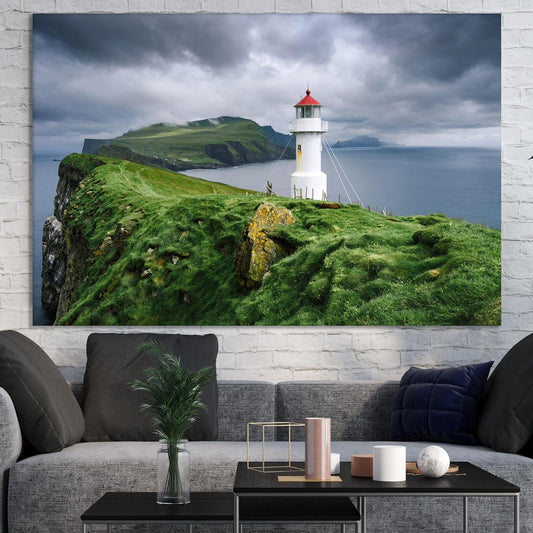 Nature Wall Art Prints - Ocean Forest Mountain Lake Canvas Landscapes - Small to Extra Large Living Room Bedroom Kitchen Bathroom Décor (Stormy Sky Lighthouse, 31L" x 47W")