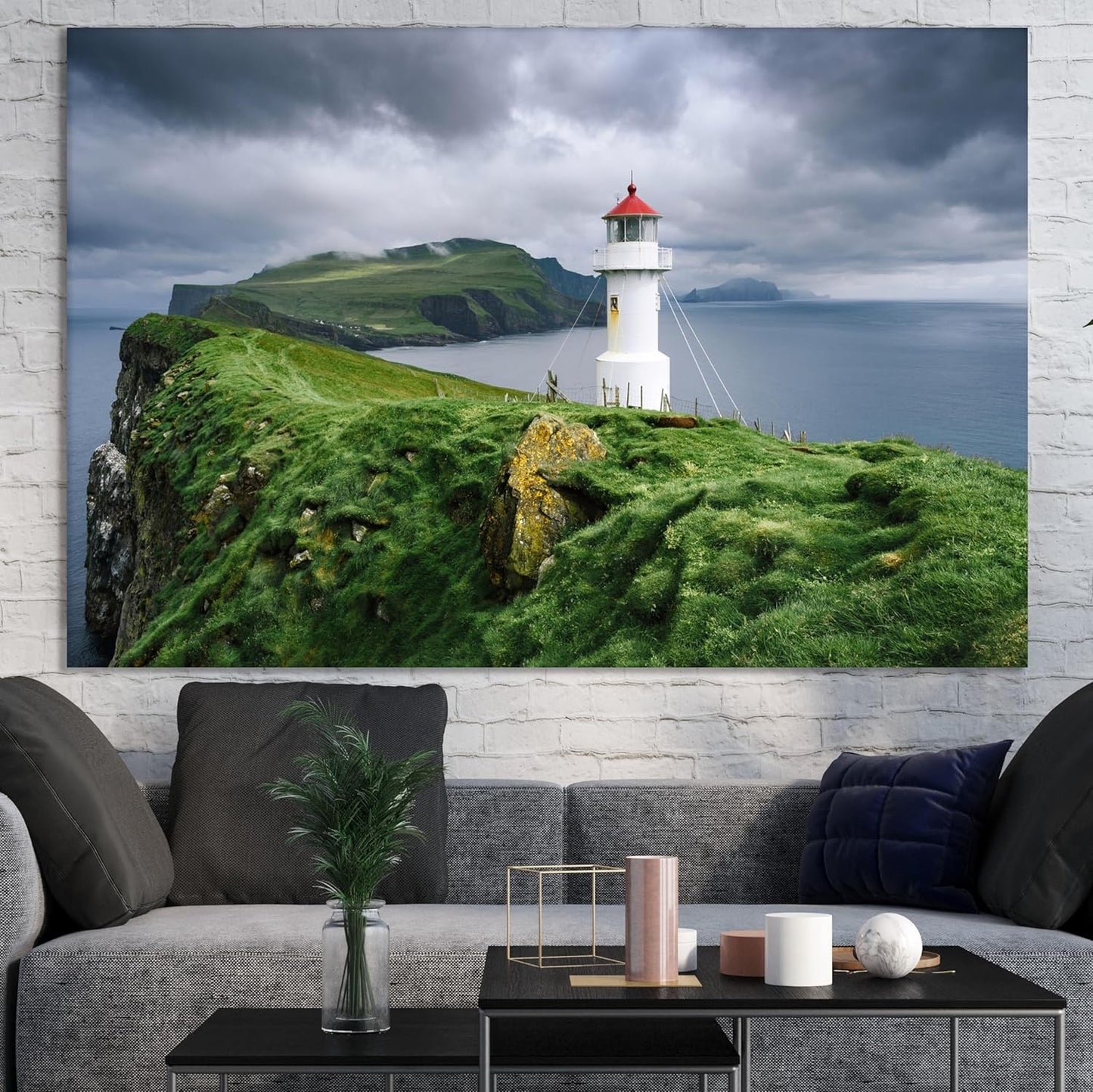 Nature Wall Art Prints - Ocean Forest Mountain Lake Canvas Landscapes - Small to Extra Large Living Room Bedroom Kitchen Bathroom Décor (Stormy Sky Lighthouse, 28L" x 41W")