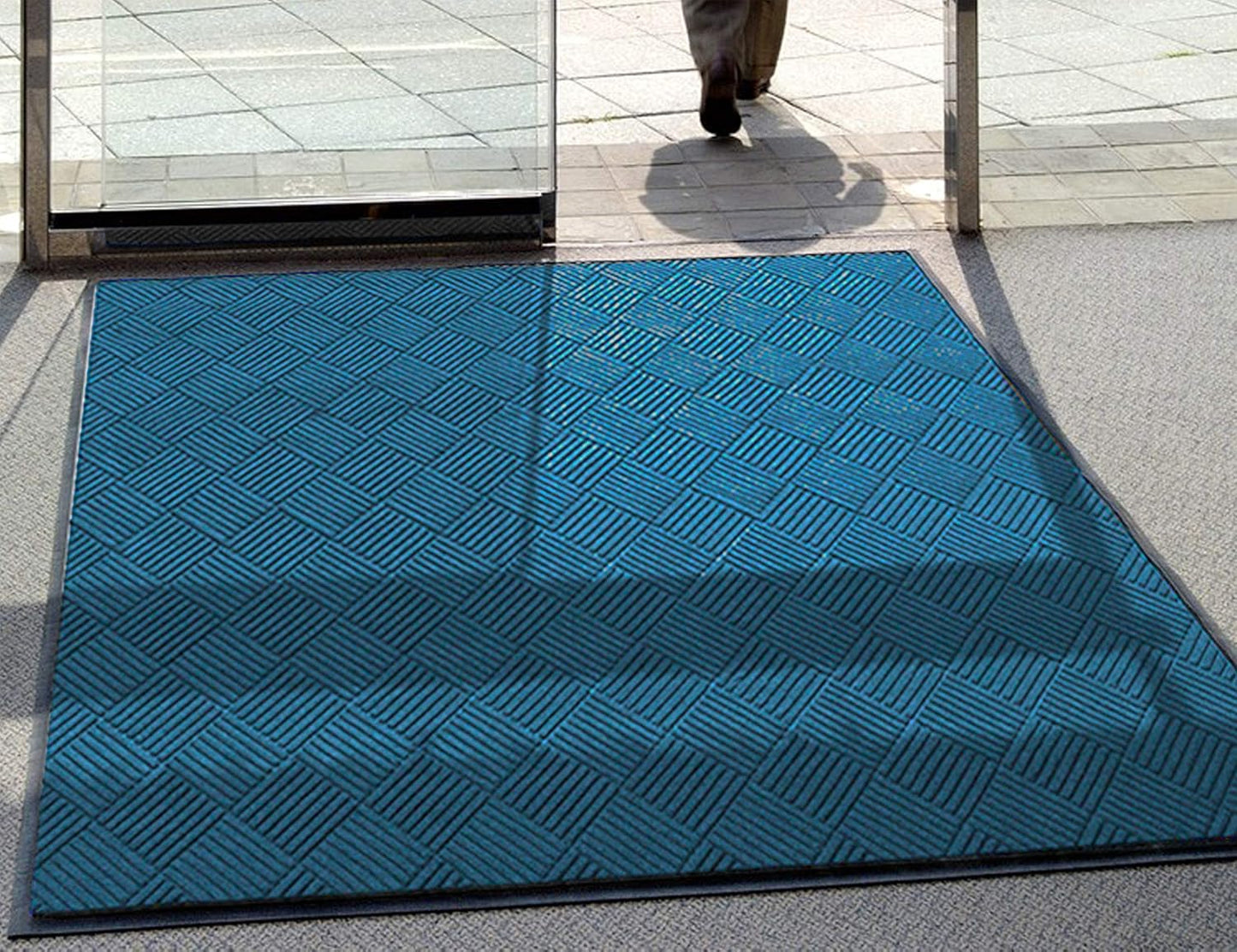M+A Matting WaterHog Diamond | Commercial-Grade Entrance Mat with Rubber Border – Indoor/Outdoor, Quick Drying, Stain Resistant Door Mat (Blue, 4' x 8')